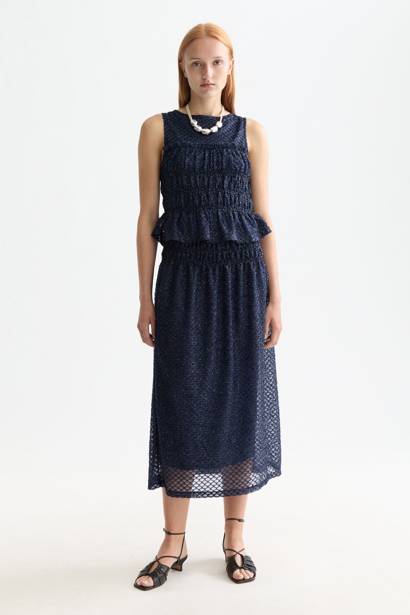 LUREX SMOCKED SKIRT PEACOAT 2