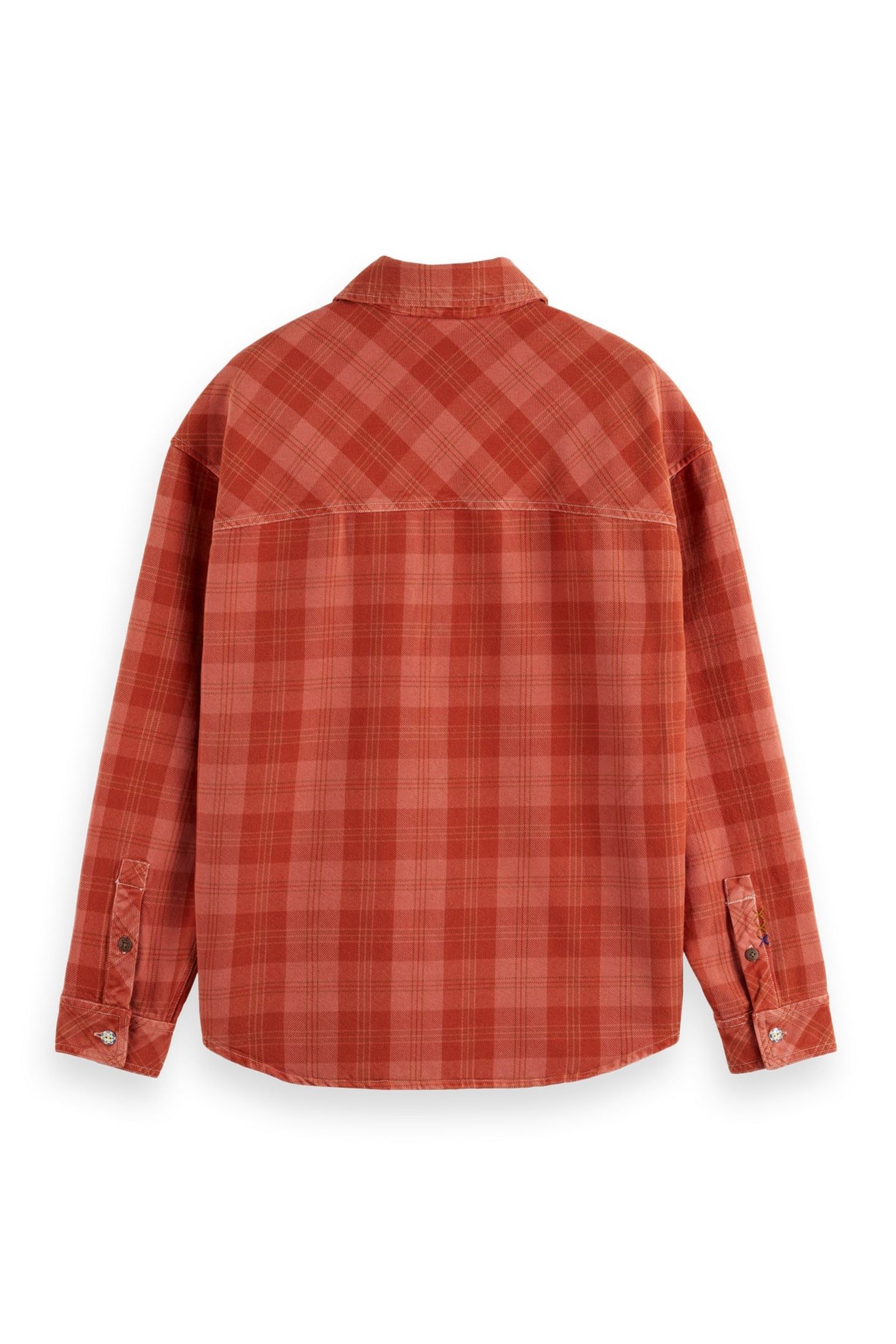WASHED DENIM CHECKED OVERSHIRT RED CHECK 2