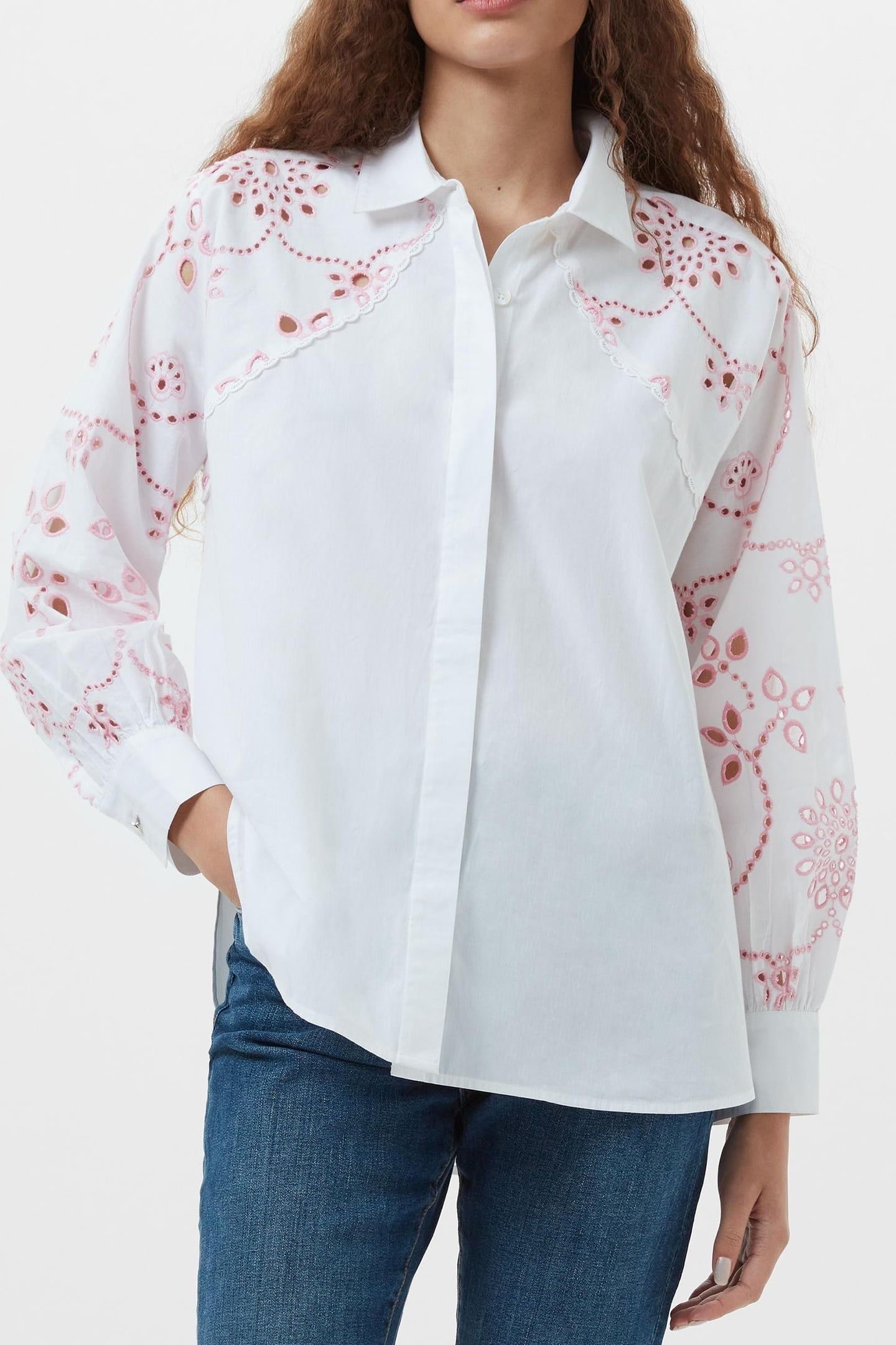 CAMBRIA COTTON EMBROIDERED SHI LINENWHITE/BUBBLEGUM 1