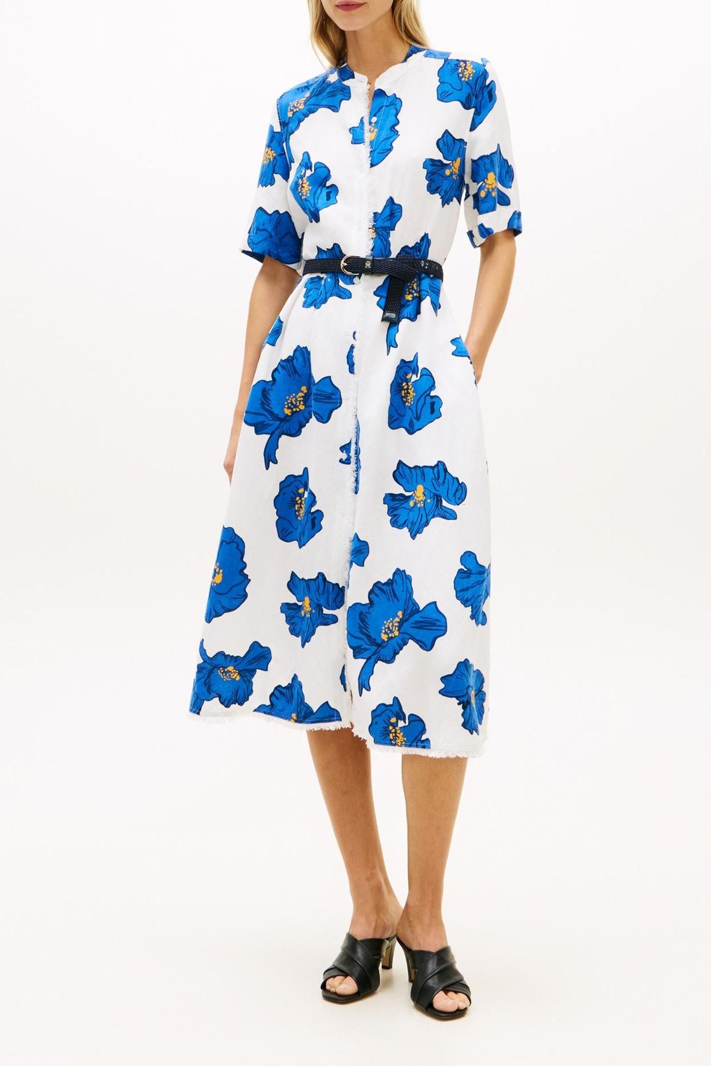 FRAYED VIS/LINEN SS POPPY PRINT SPACED IVORY/BLUE ORBIT 1