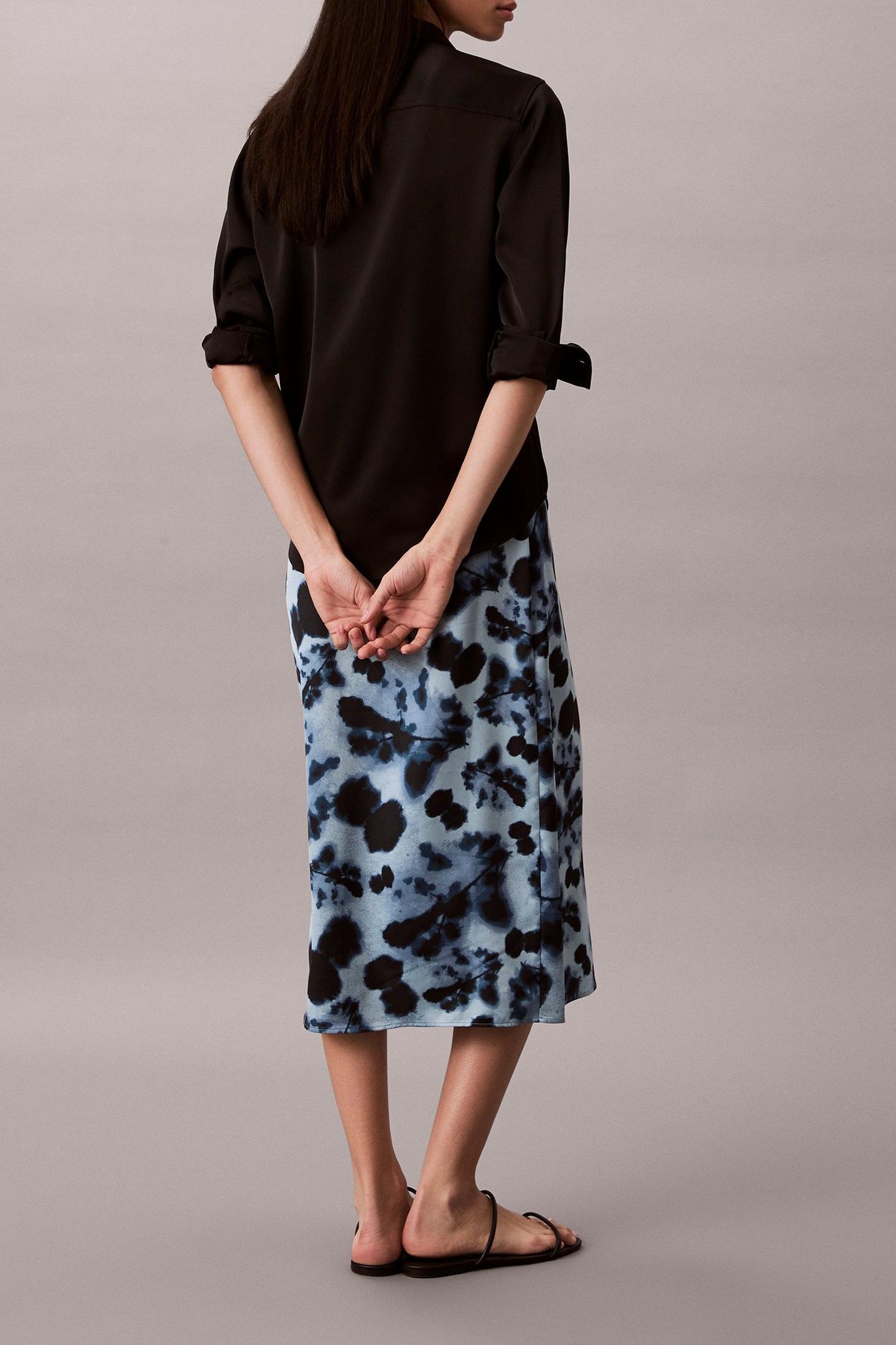 PRINTED SATIN MIDI SKIRT BLUE 3