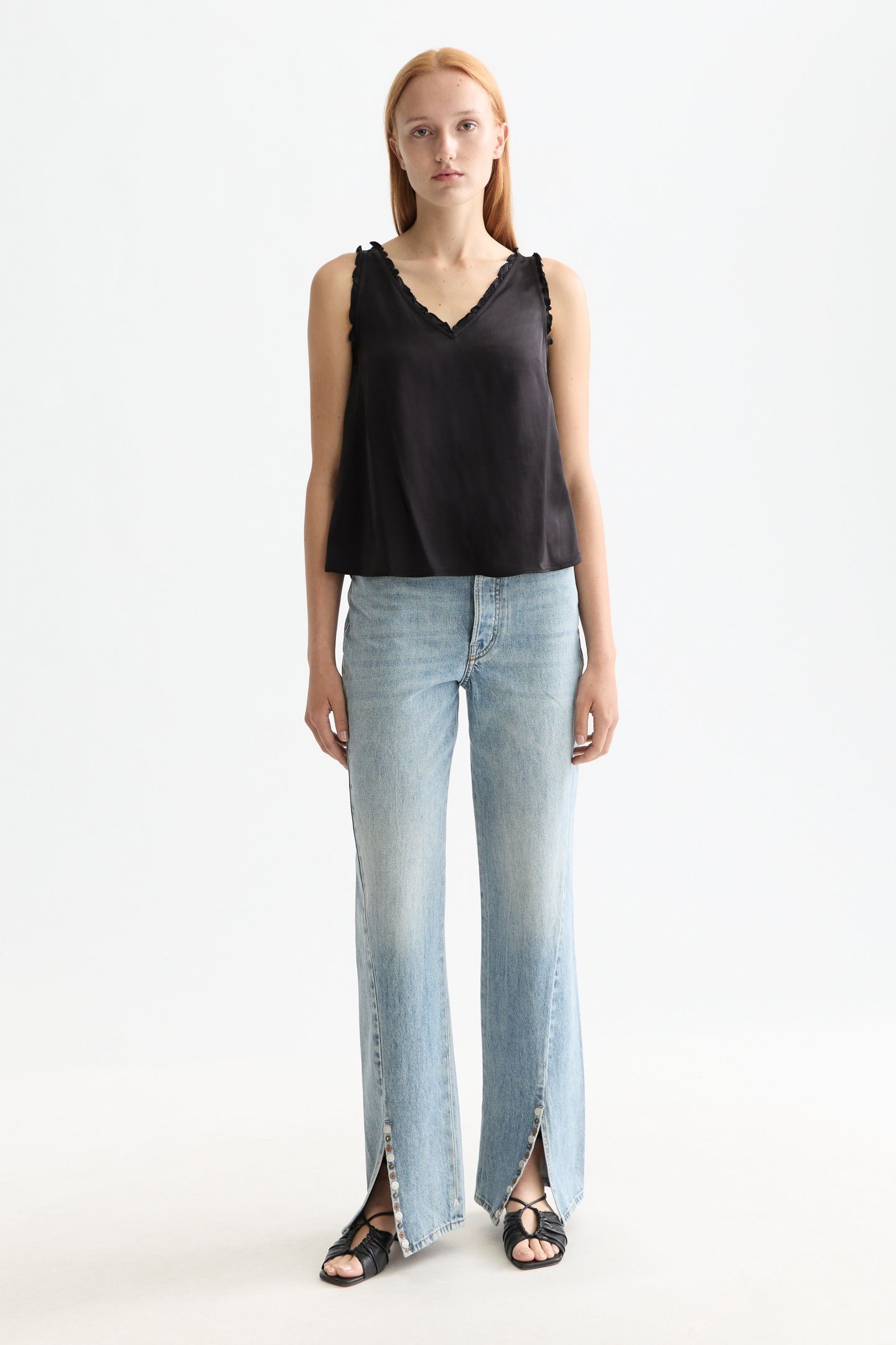V-NECK RUFFLE TANK METEORITE 2