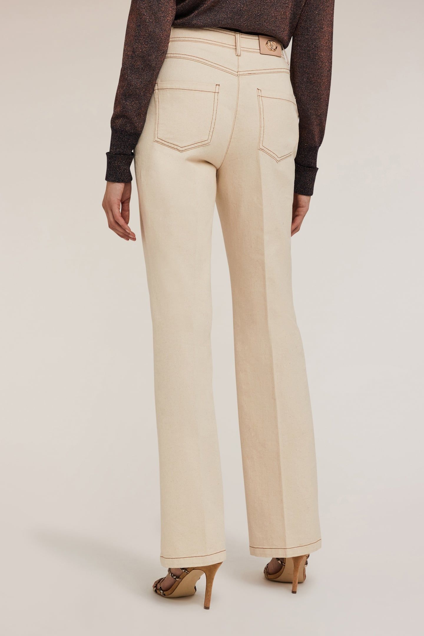 DRILL FLARED TROUSERS WITH CONTRAST STITCHING BEIGE 2