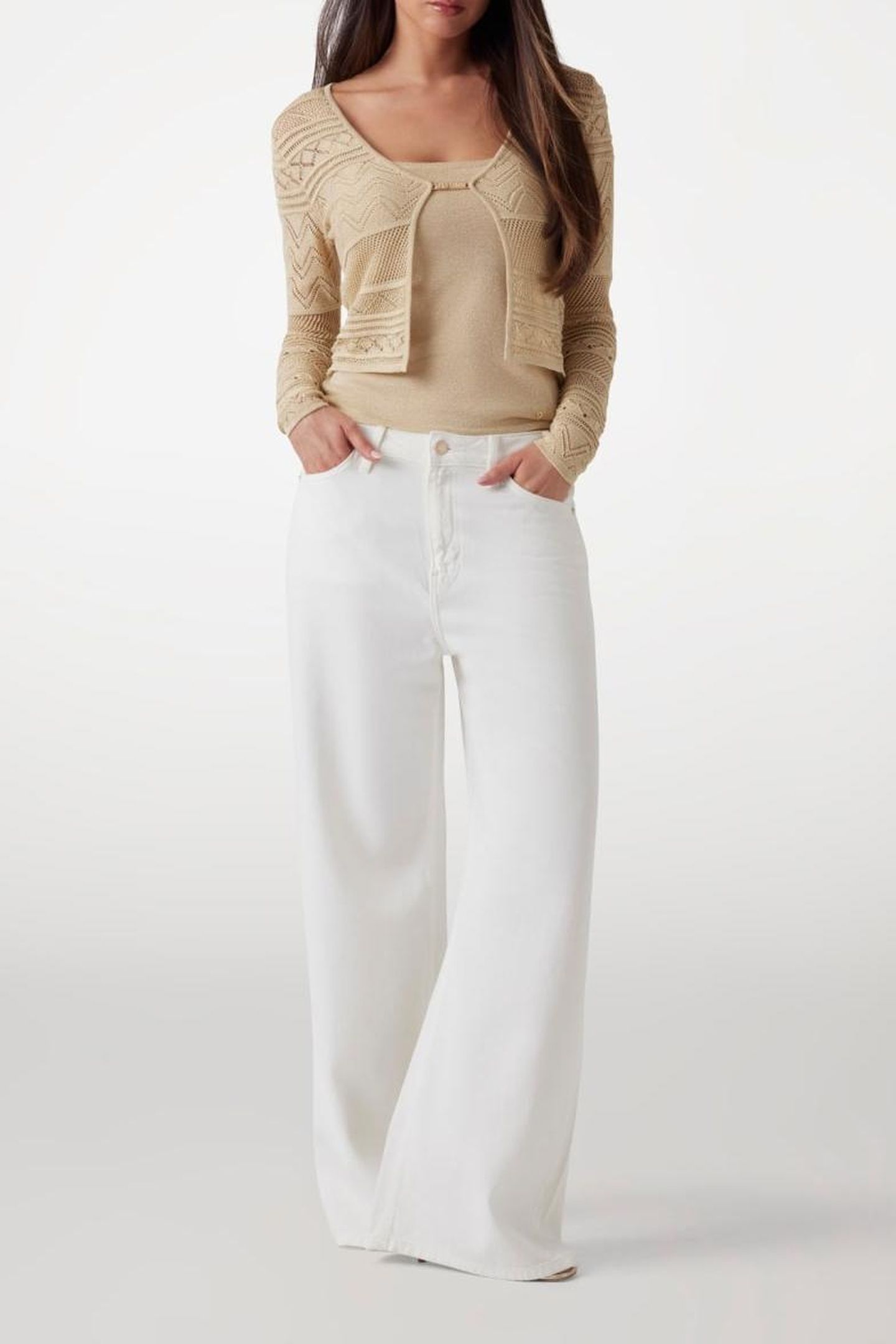 GUESS ECO NELLIE LS CARDI SWTR GOLD LUREX 2