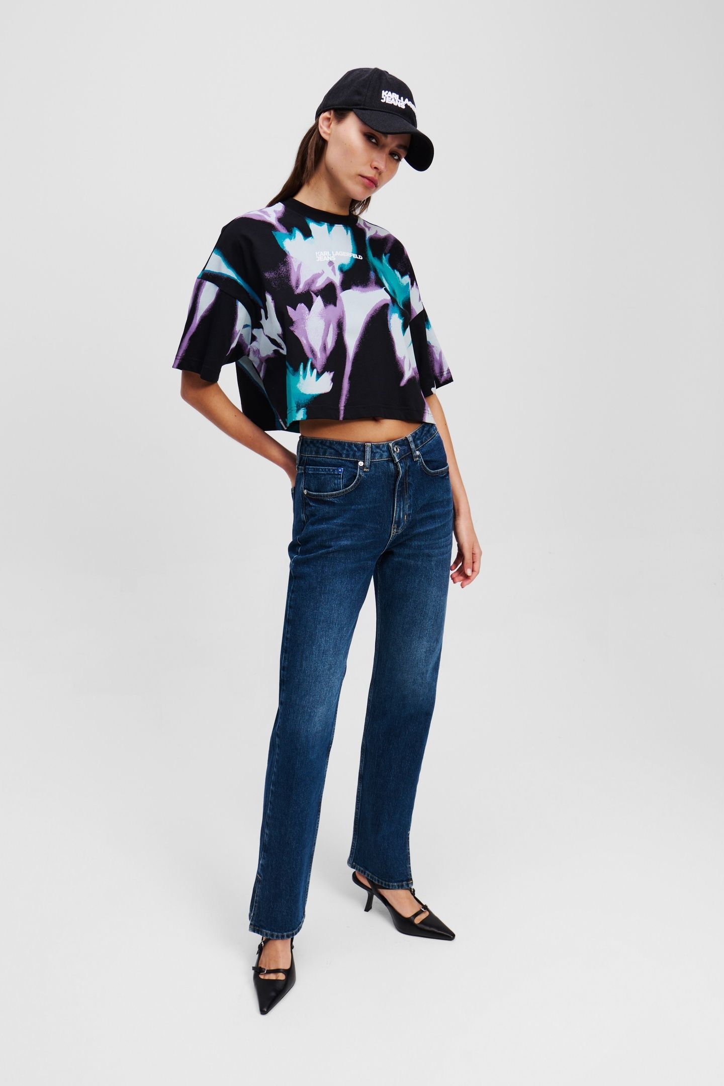 KLJ OVERSIZED CROP AOP TEE FLORAL AOP BLACK 3