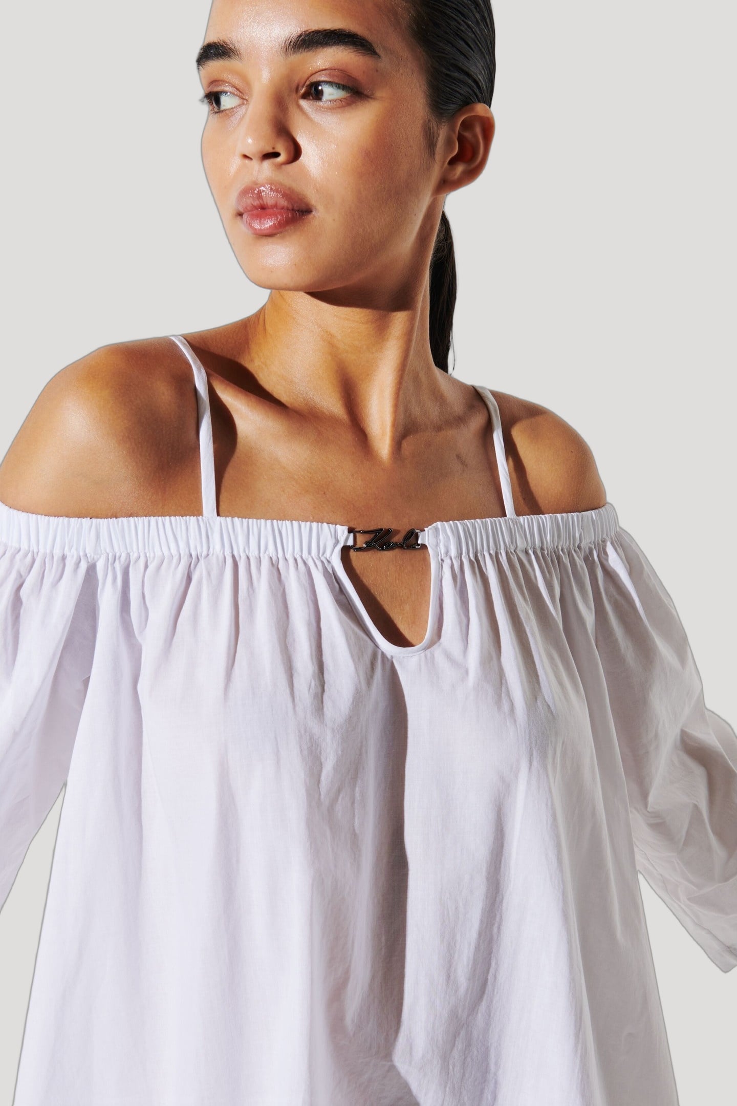 KARL DNA OFF SHOULDER DRESS WHITE 4