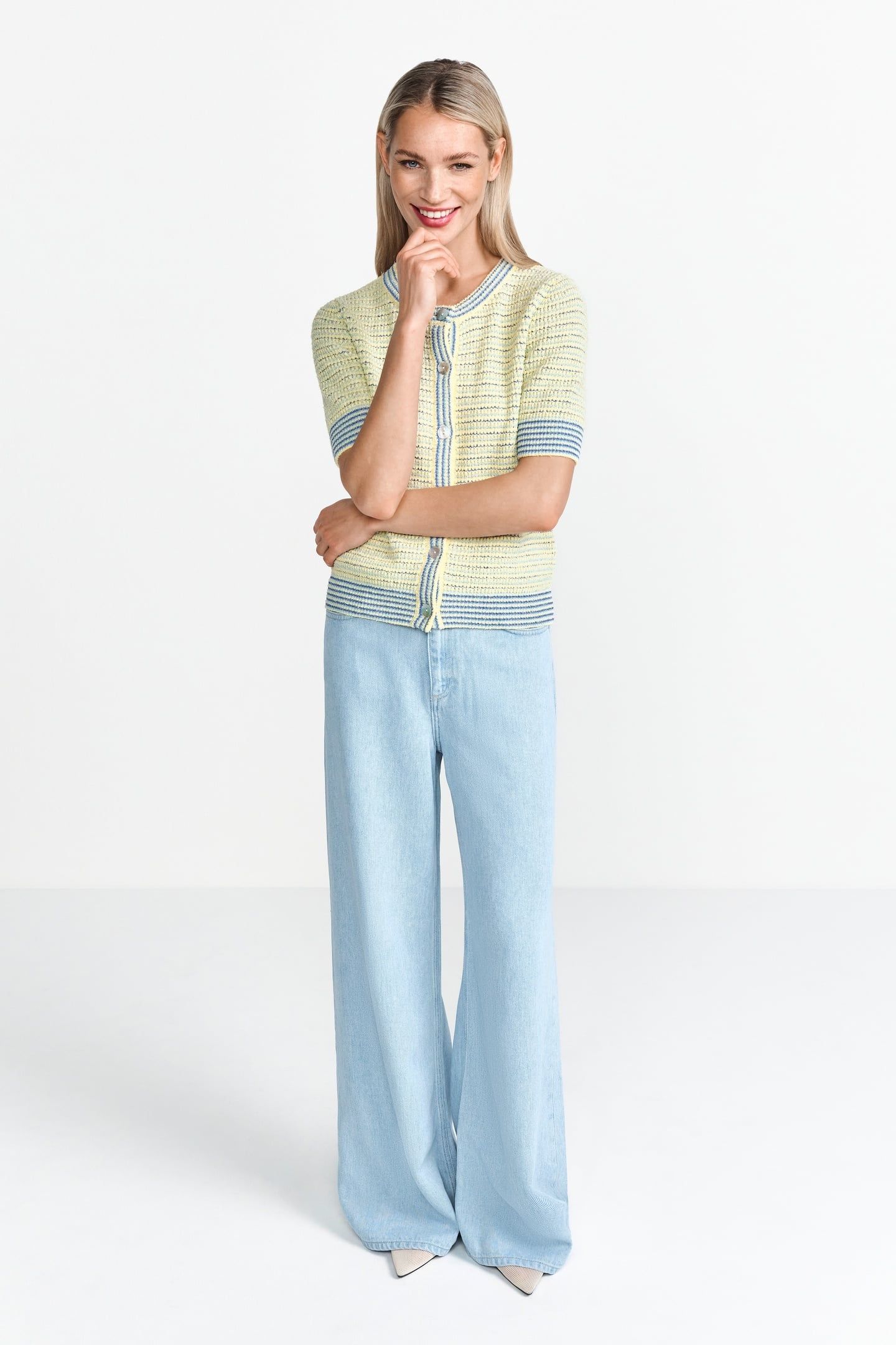 STRIPED TOWELLING CARDIGAN LIGHT VANILLA 1