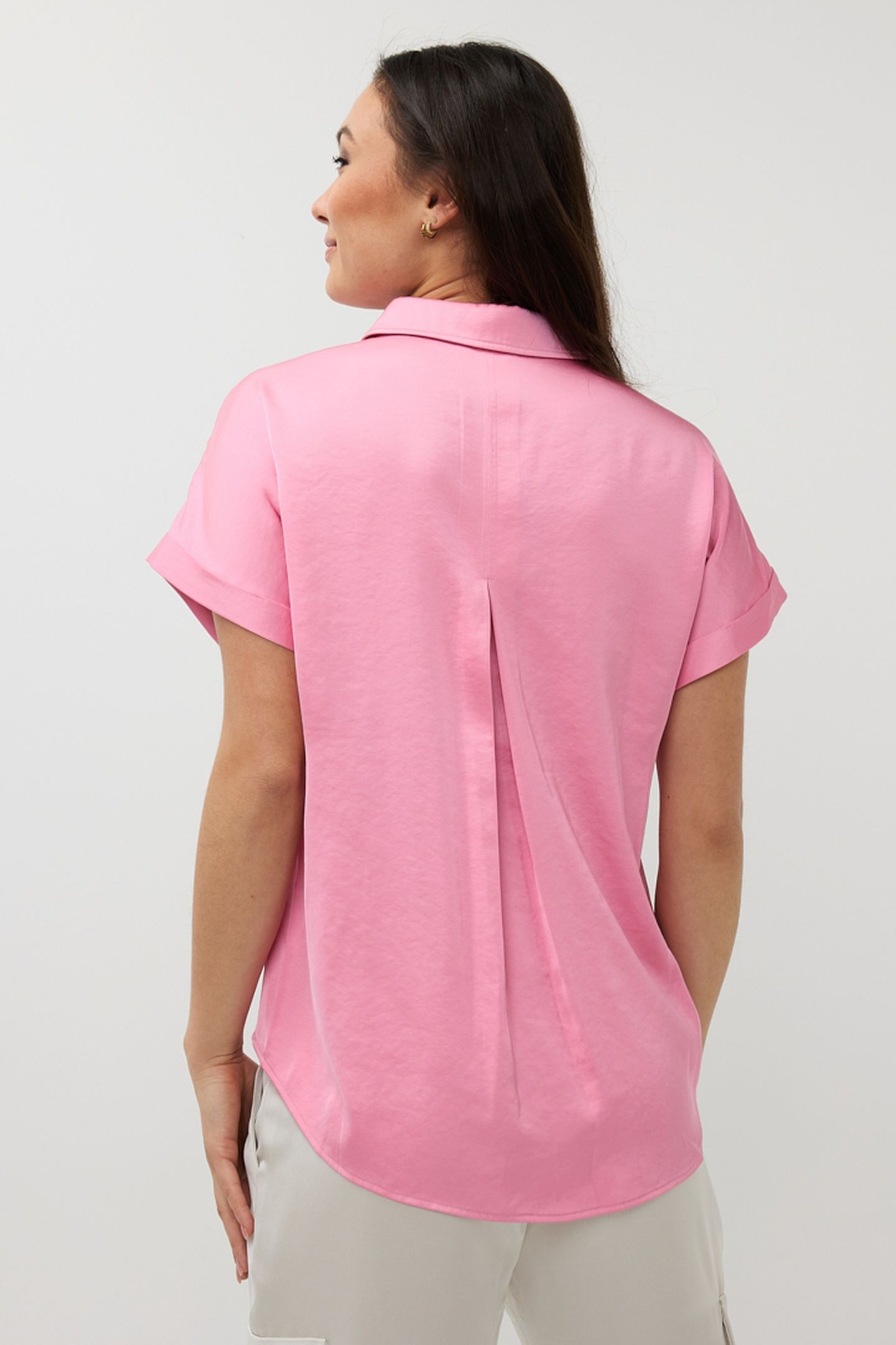 BLOUSE S/SLVE POCKET SATIN LOOK ROSE 3