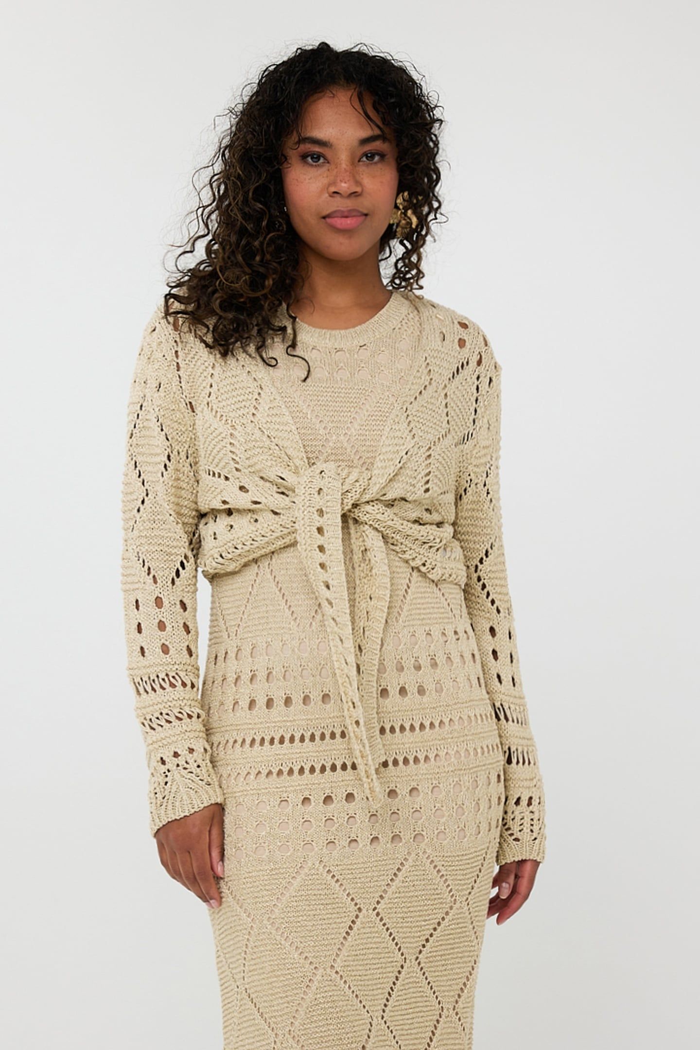 BOLERO FANCY OPEN KNIT LUREX LIGHT SAND 1
