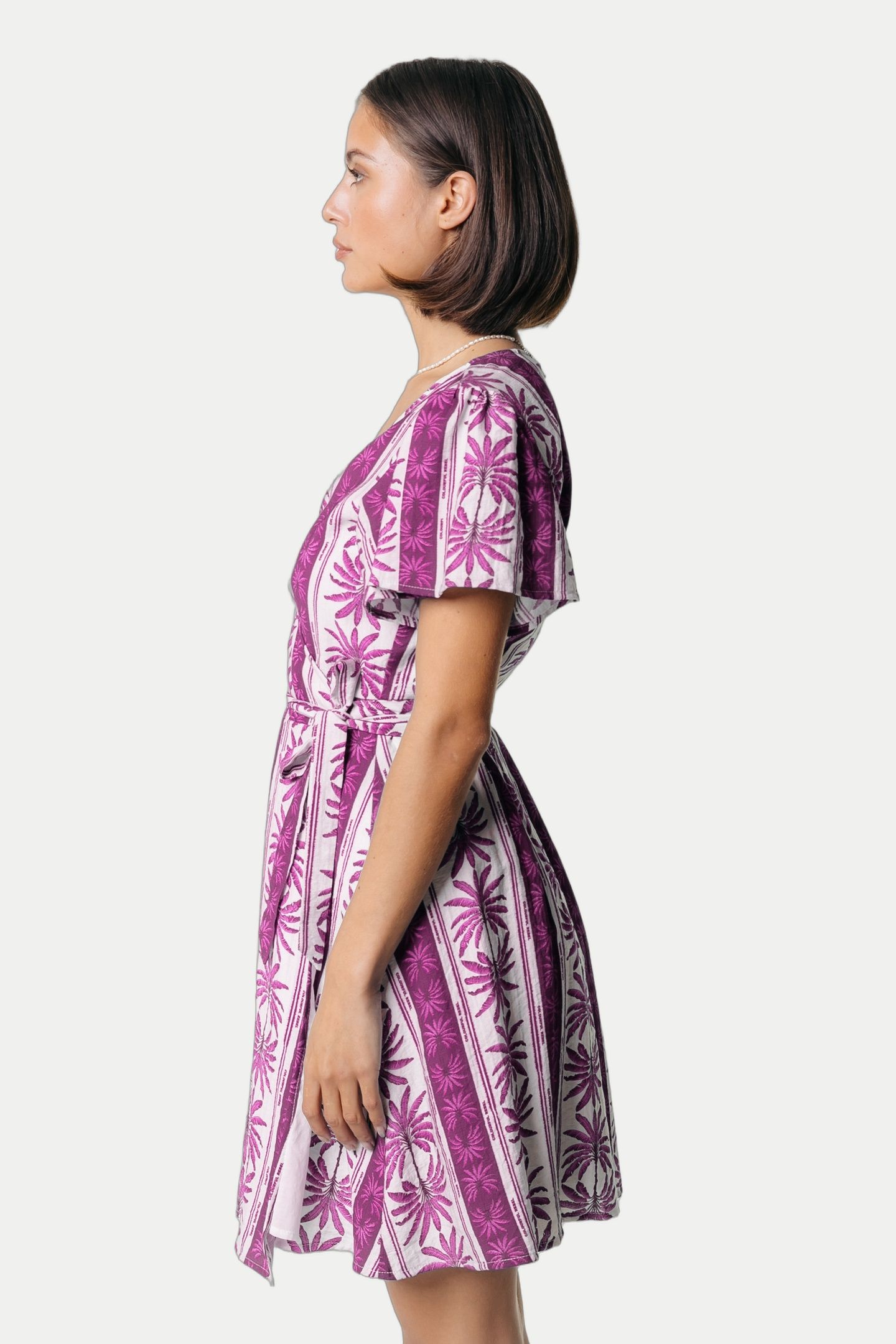 NOVA PALM REAL WRAP MINI DRESS SS RASPBERRY WINE 3