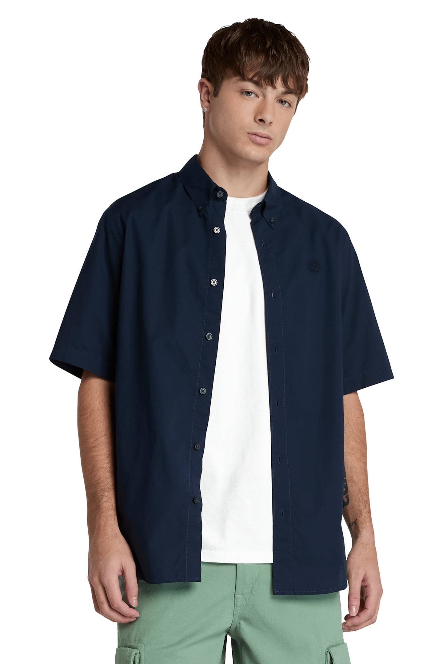 SHORT SLEEVE STRETCH POPLIN SHIRT NAVY 1