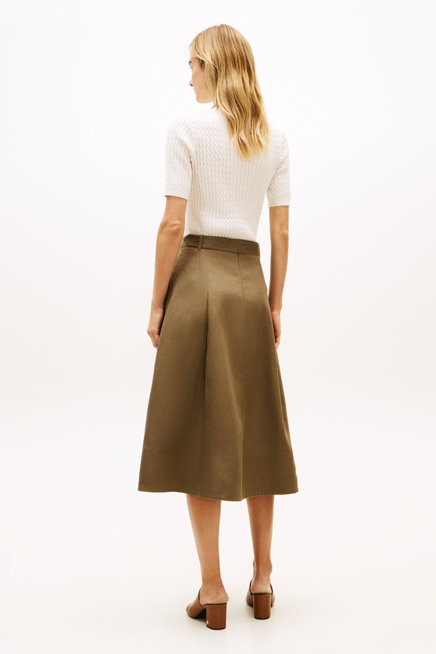 LINEN UTILITY MIDI SKIRT MEDITERRANEAN OLIVE 2