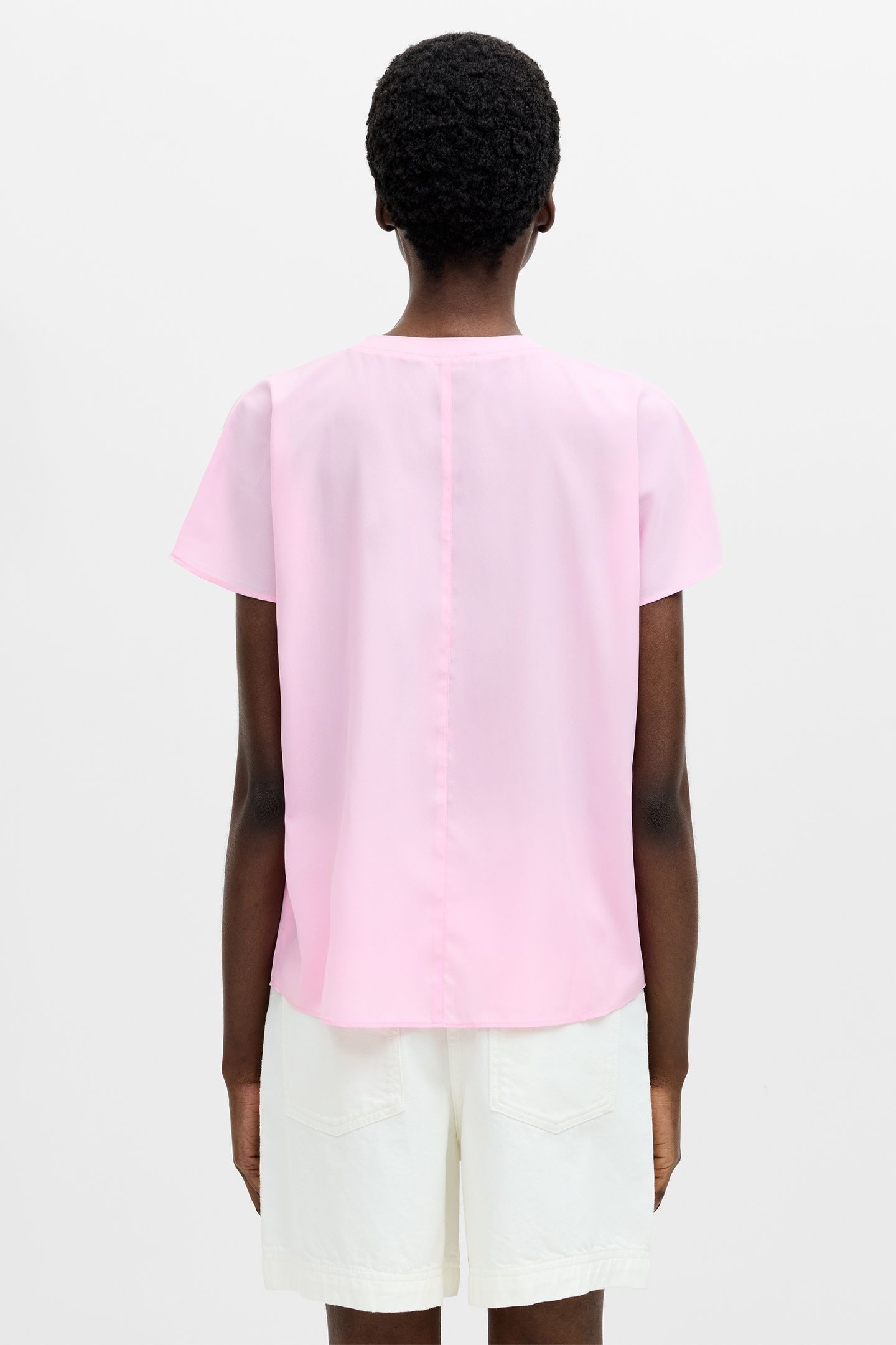 CREPE LIGHT CREW NECK TOP BUBBLEGUM PINK 2