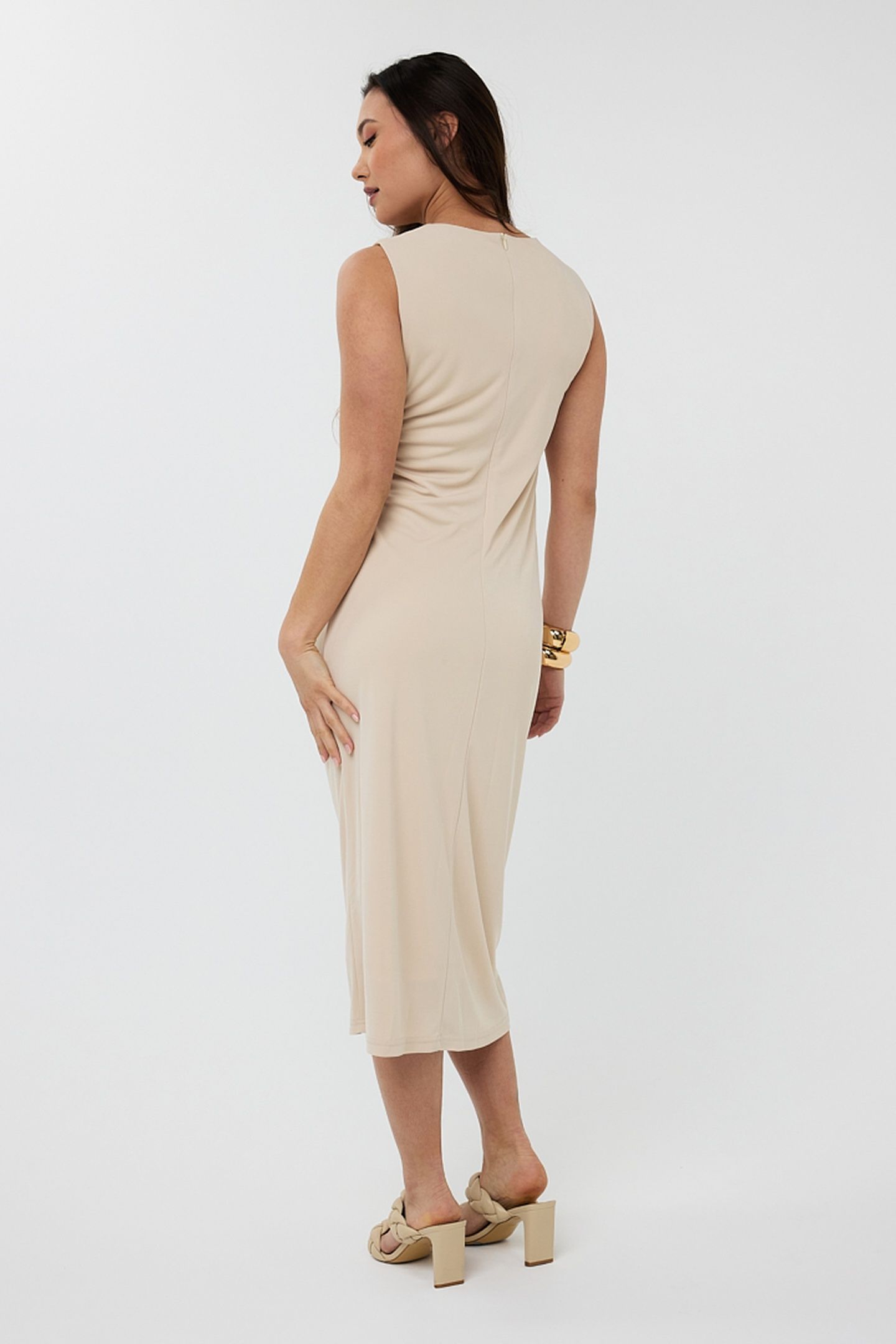 DRESS LONG SLV/LSS GATHERING SAND 3