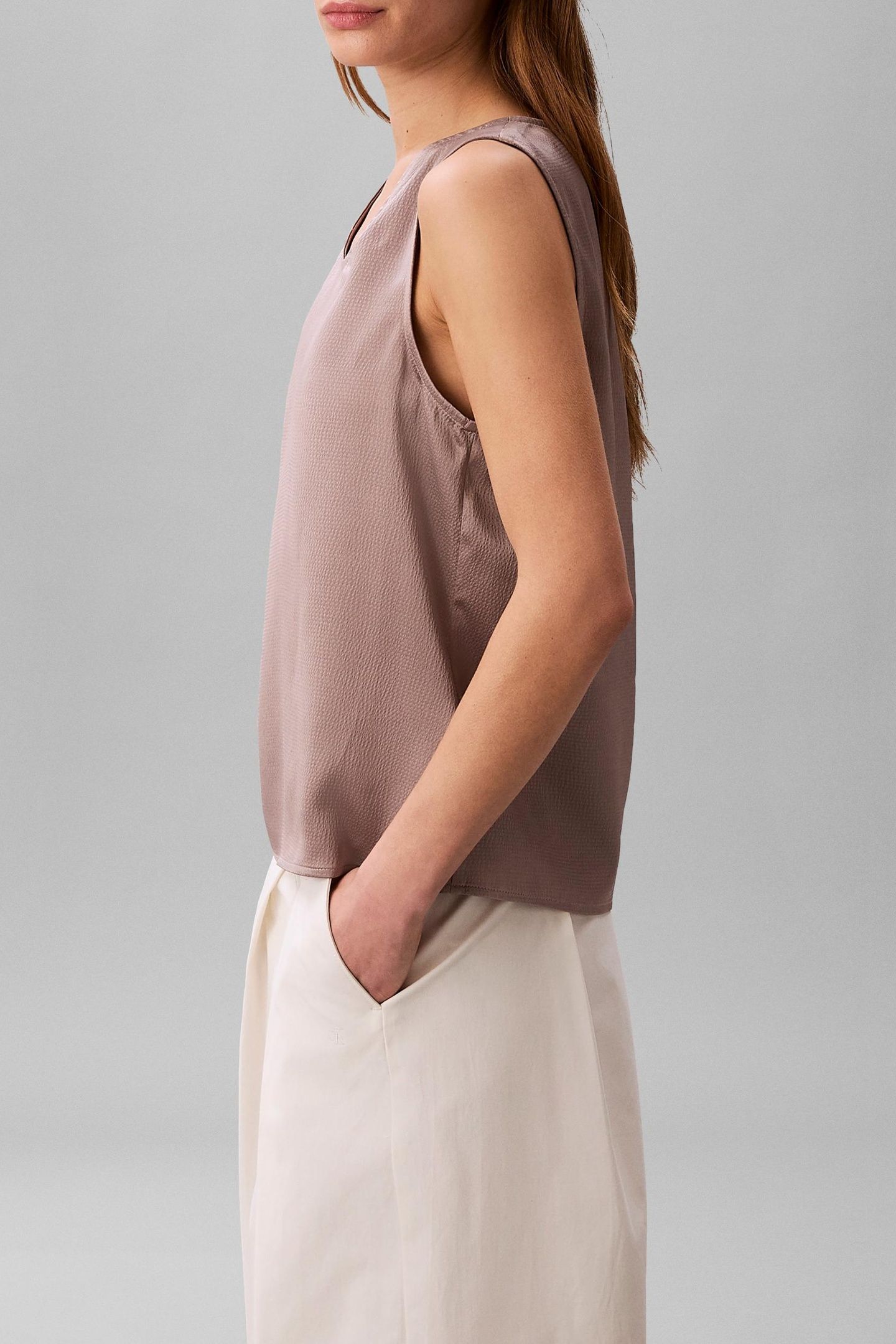 HAMMERED SATIN DRAPE SHIRT DUSTED FOX 4