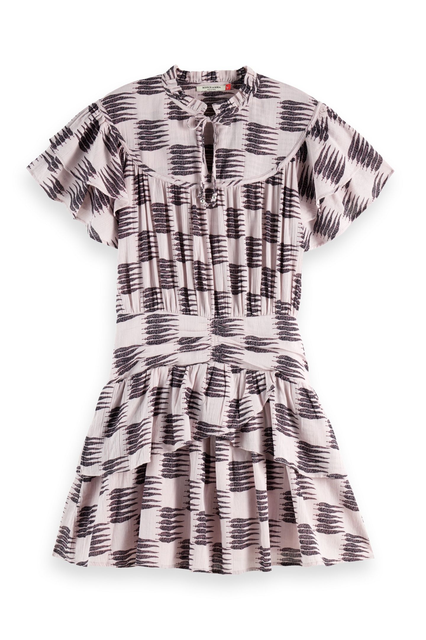 RUFFLED MINI DRESS WITH GATHERED WAIST FEATHER BLOCK 4