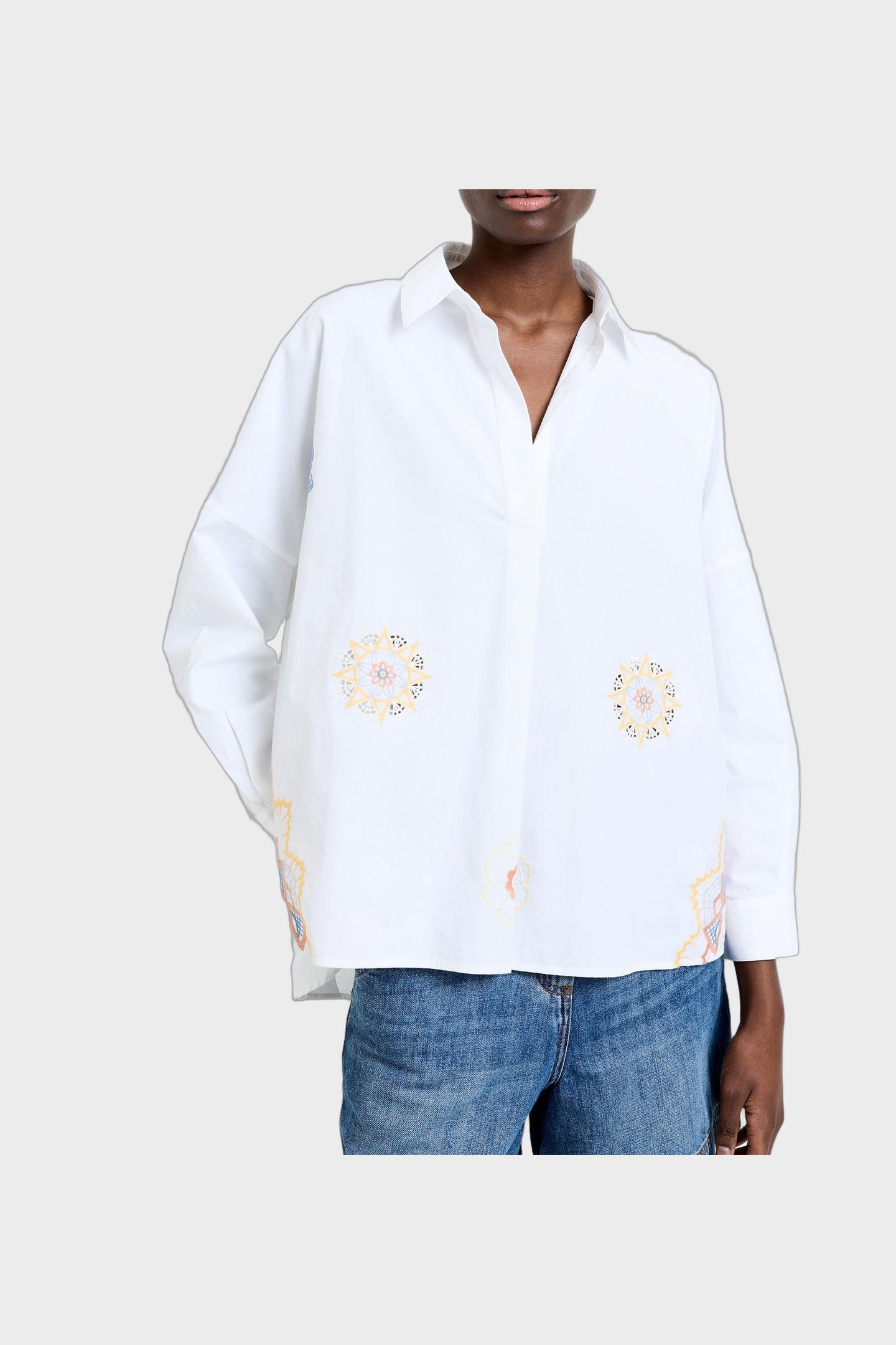 RHODES EMB POPLIN SHIRT WHITE MULTI 1