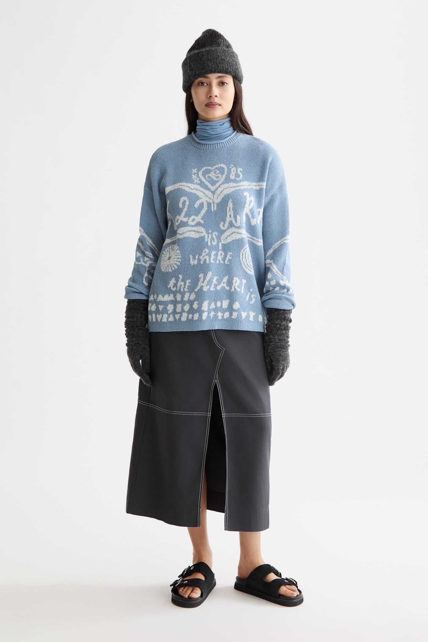 JACQUARD PULLOVER FADED DENIM 1
