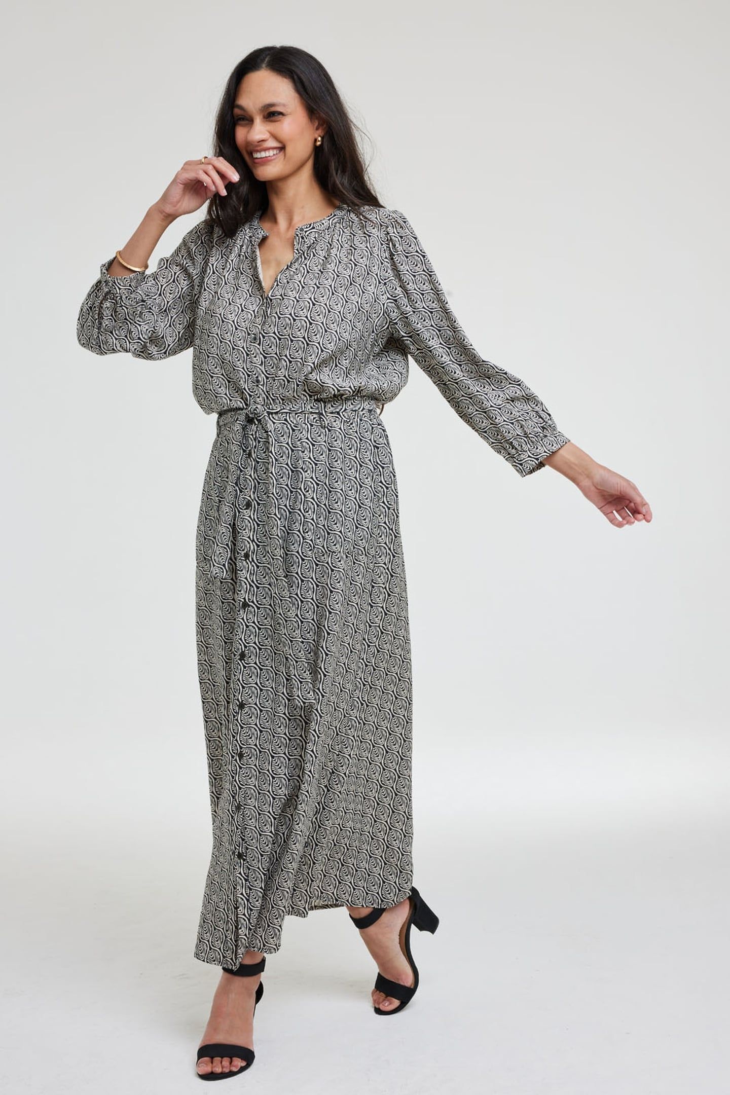 BLOUSE TALE FEATHER GREY WITH PALETTE PRINT 1