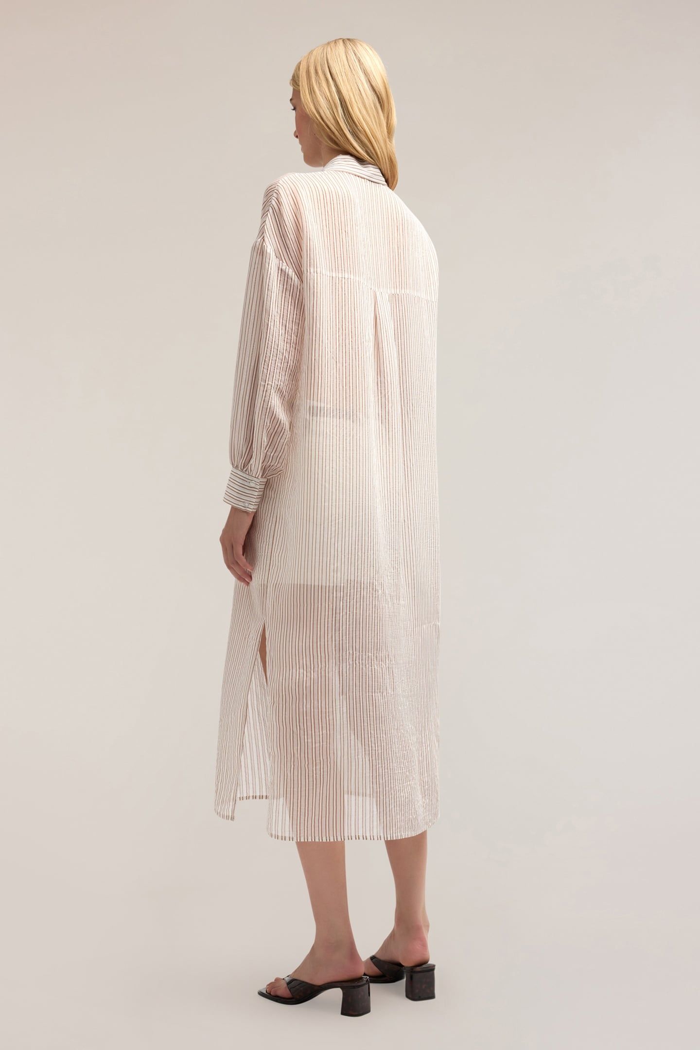 PINSTRIPED LONG SHIRT BEIGE 2