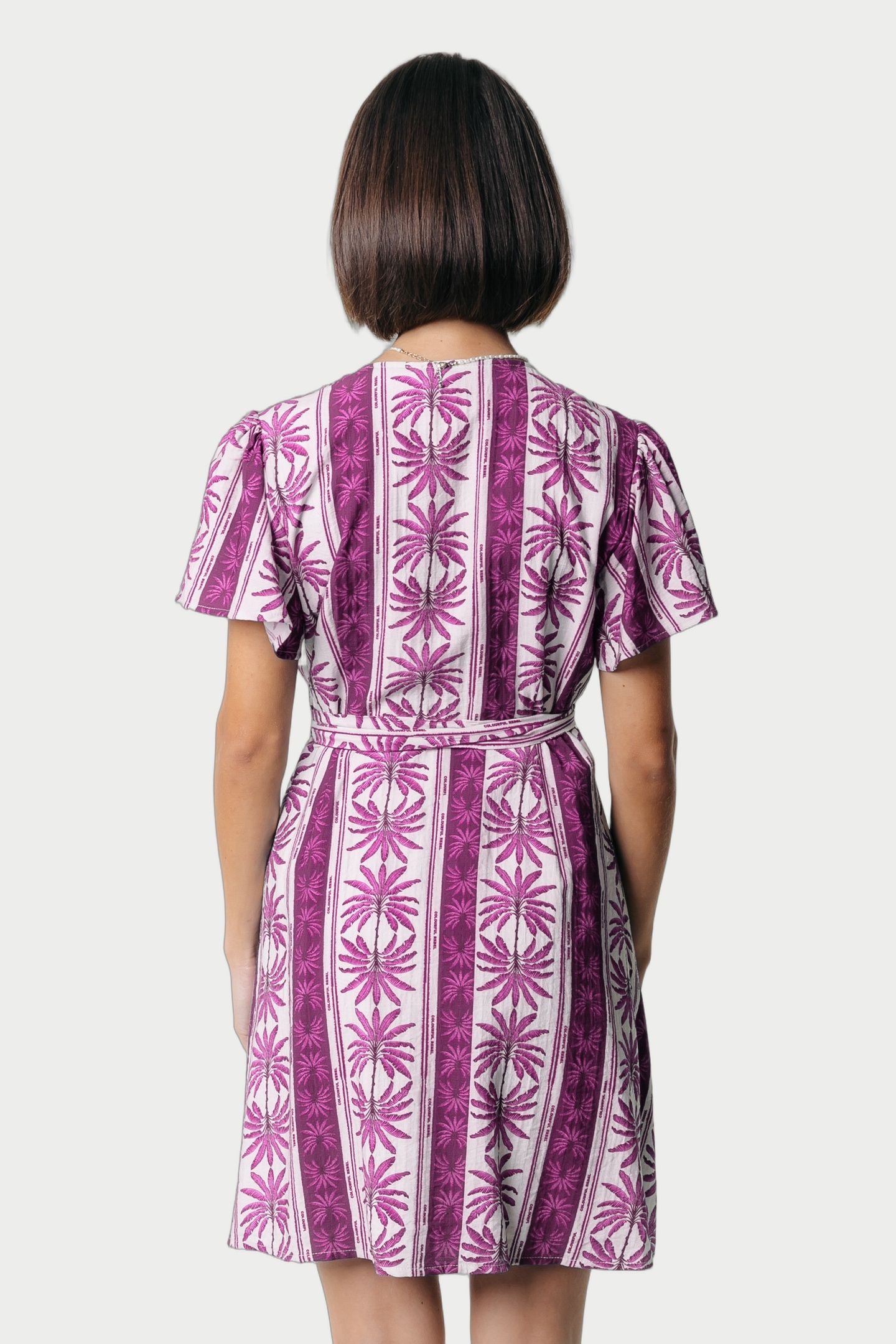 NOVA PALM REAL WRAP MINI DRESS SS RASPBERRY WINE 2
