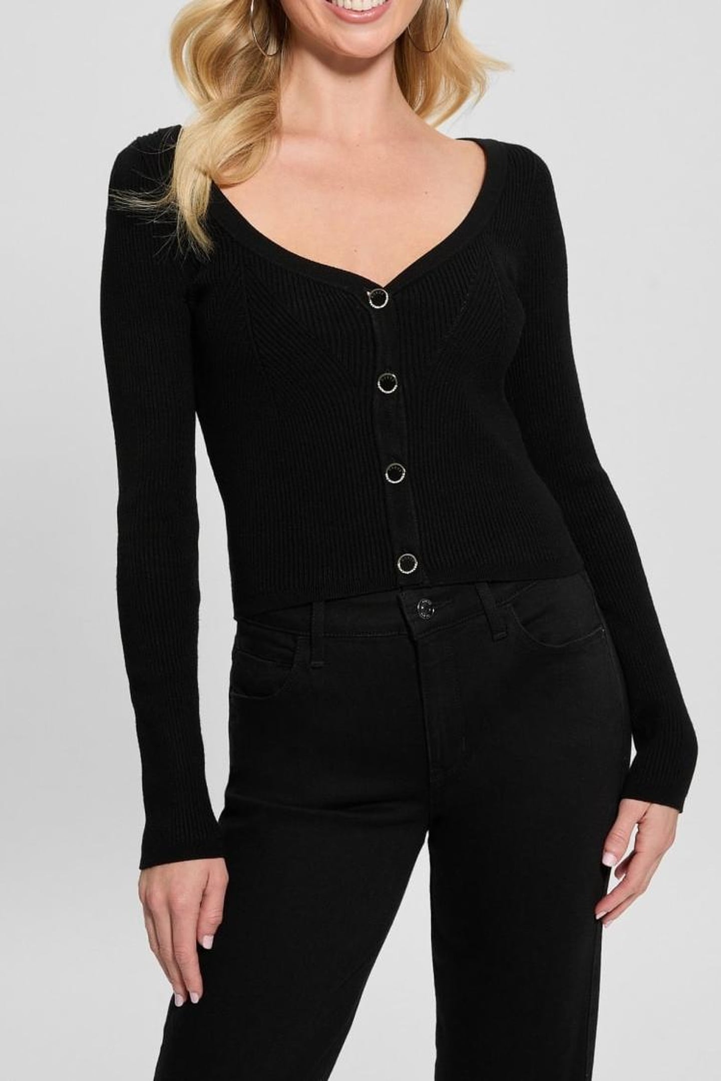 GUESS ECO KATELYN VN LS CARDI JET BLACK A996 1