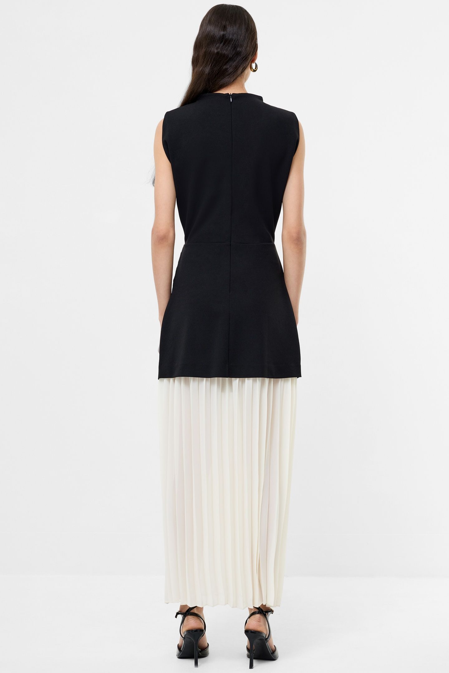 ZION PLEATED SKIRT DRESS BLACK/PORCELAIN CREA 2