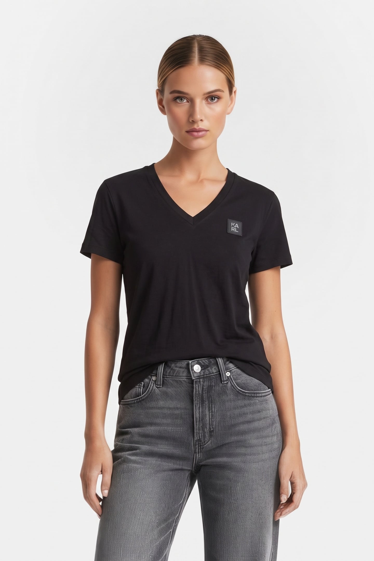 RUBBER PATCH V-NECK T-SHIRT BLACK 1