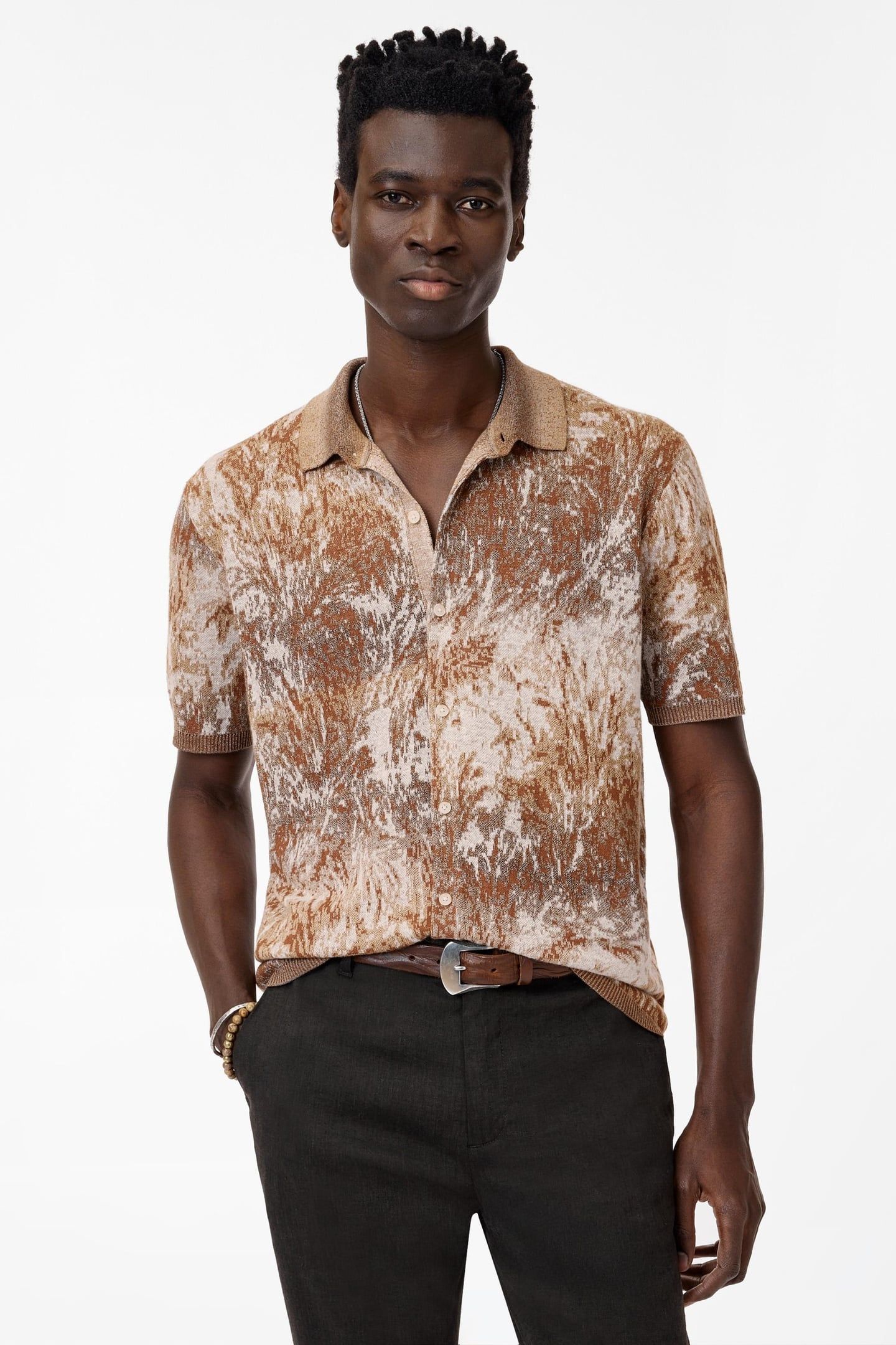 DEMONTE REGULAR FIT SS SHIRT IN PALM LEA FOSSIL GREY 1