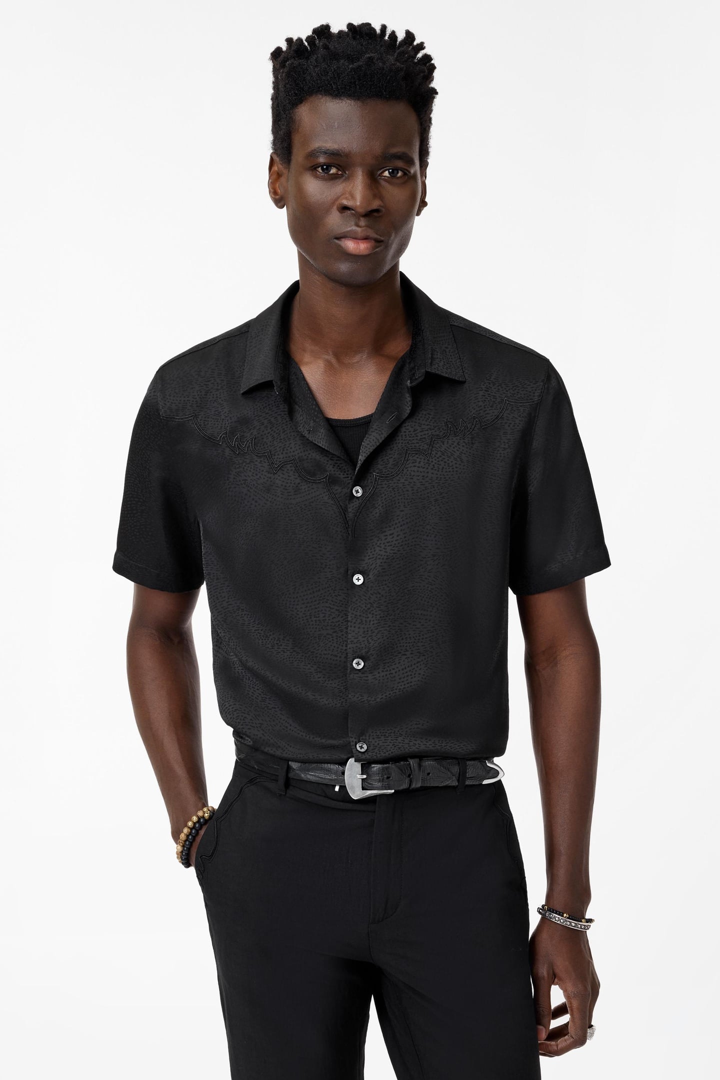SHORT SLEEVE SHIRTS WITH FRONT EMBROIDER BLACK 1