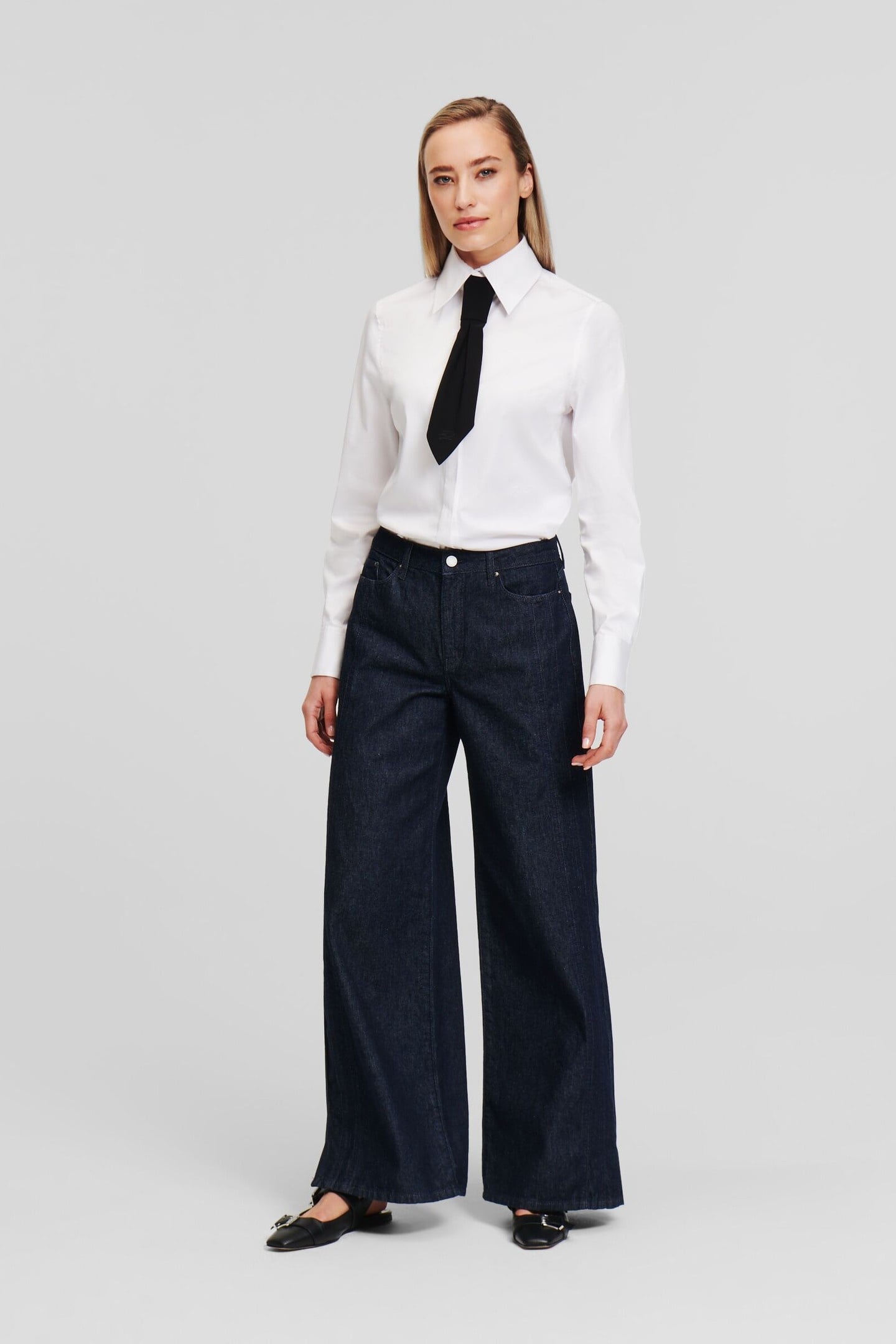 MID RISE WIDE LEG DENIM PANTS DARK BLUE 1