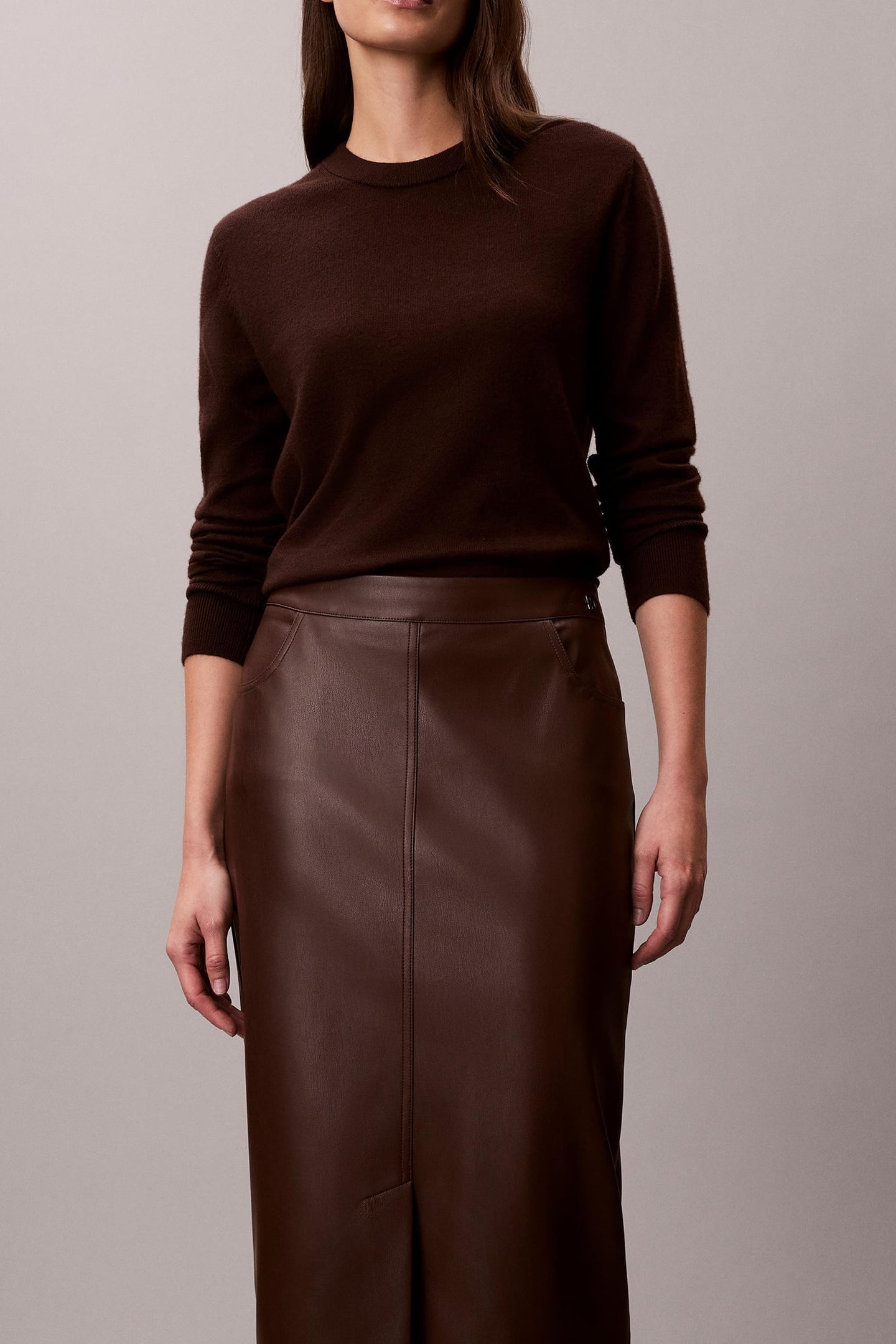 FAUX LEATHER MIDI SKIRT RICH BROWN 2