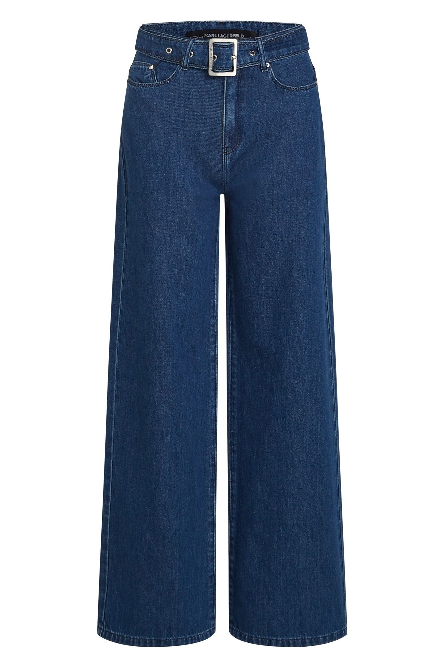 BELTED WIDE LEG DENIM PANTS DARK BLUE 4