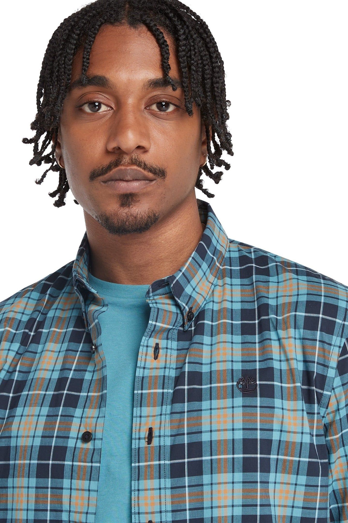 LS STRETCH POPLIN TARTAN SHIRT SLIM STORM BLUE YD 3