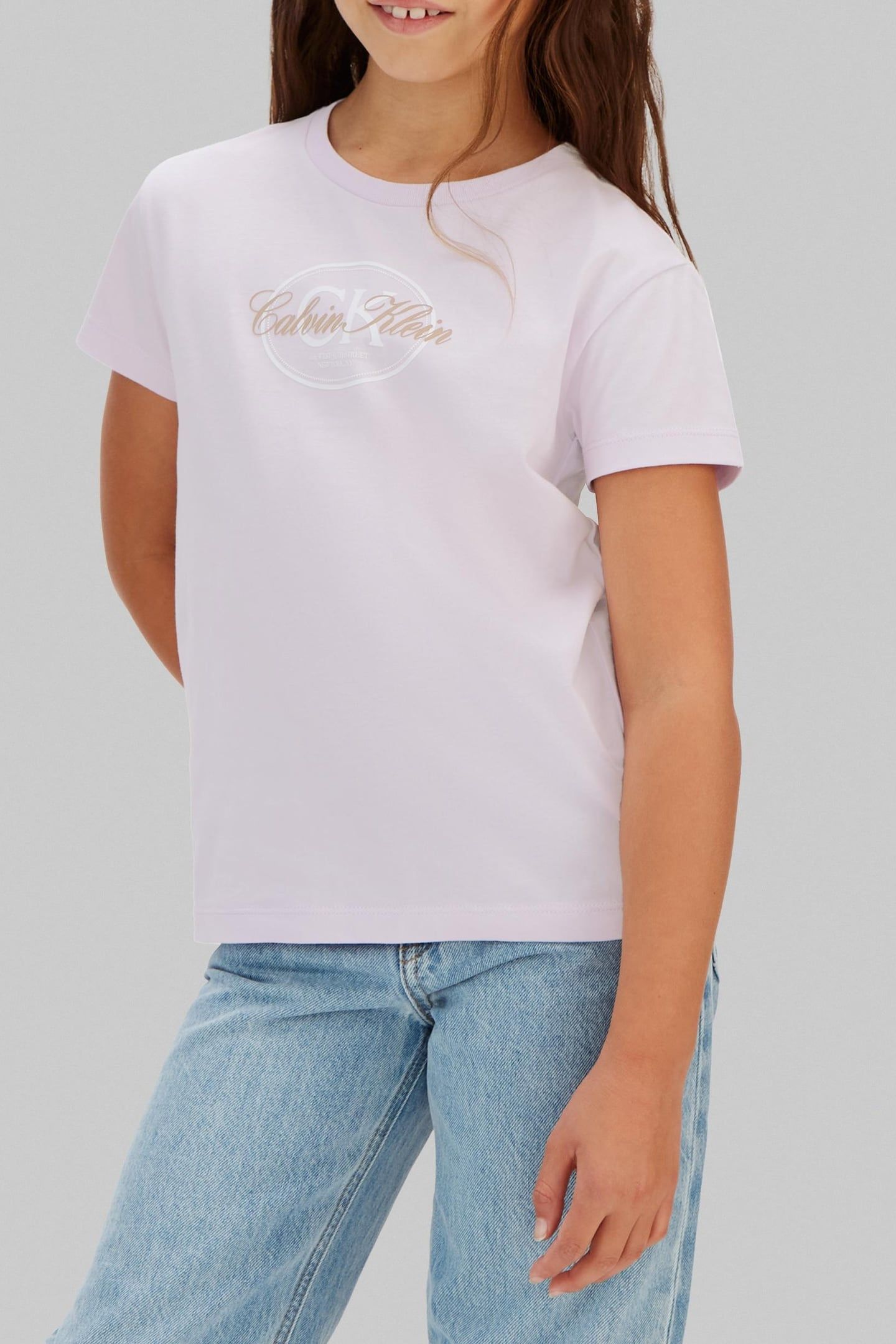 GIRLS CK SCRIPT SS T-SHIRT ISLAND LILAC 1
