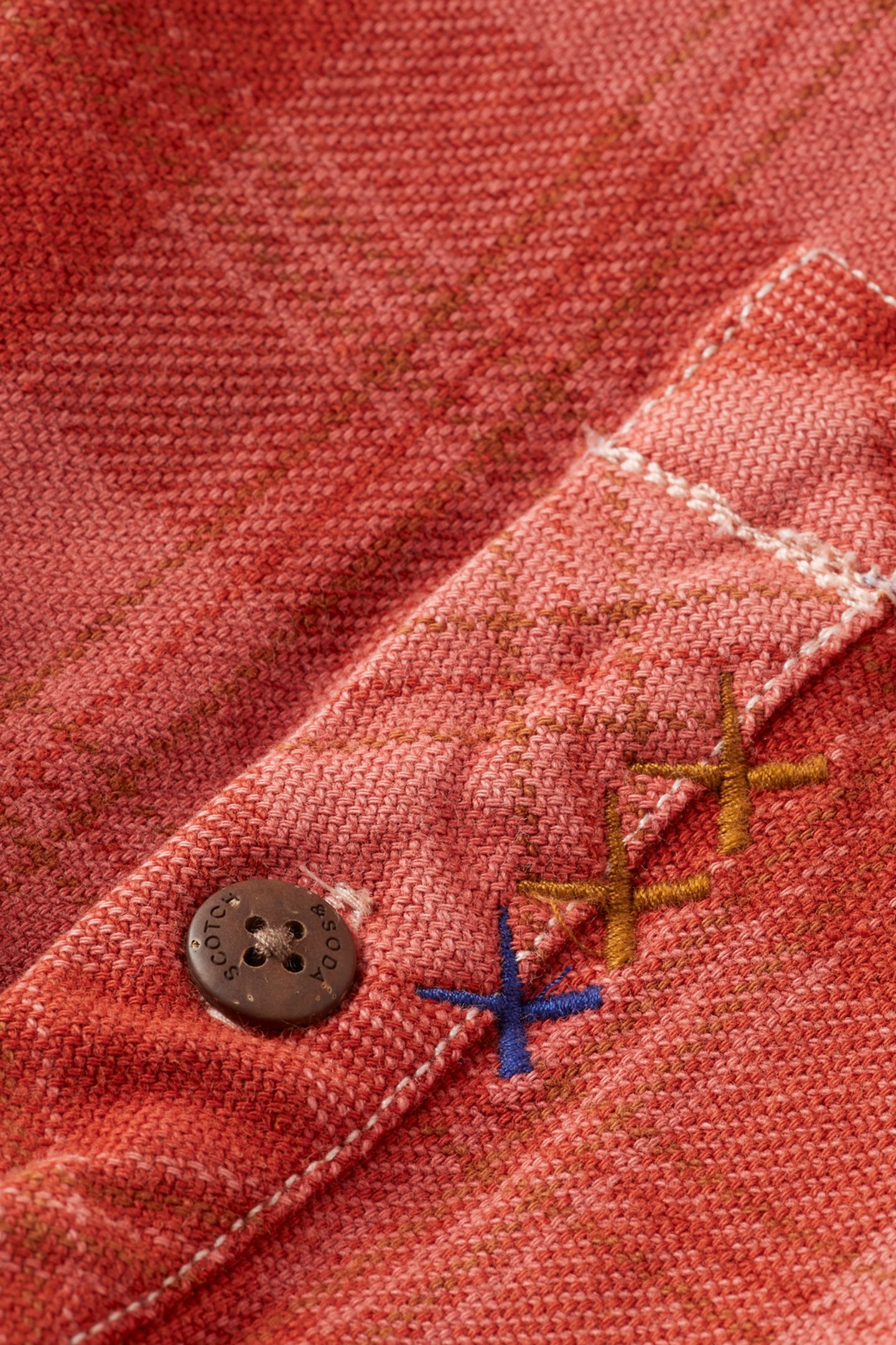 WASHED DENIM CHECKED OVERSHIRT RED CHECK 3