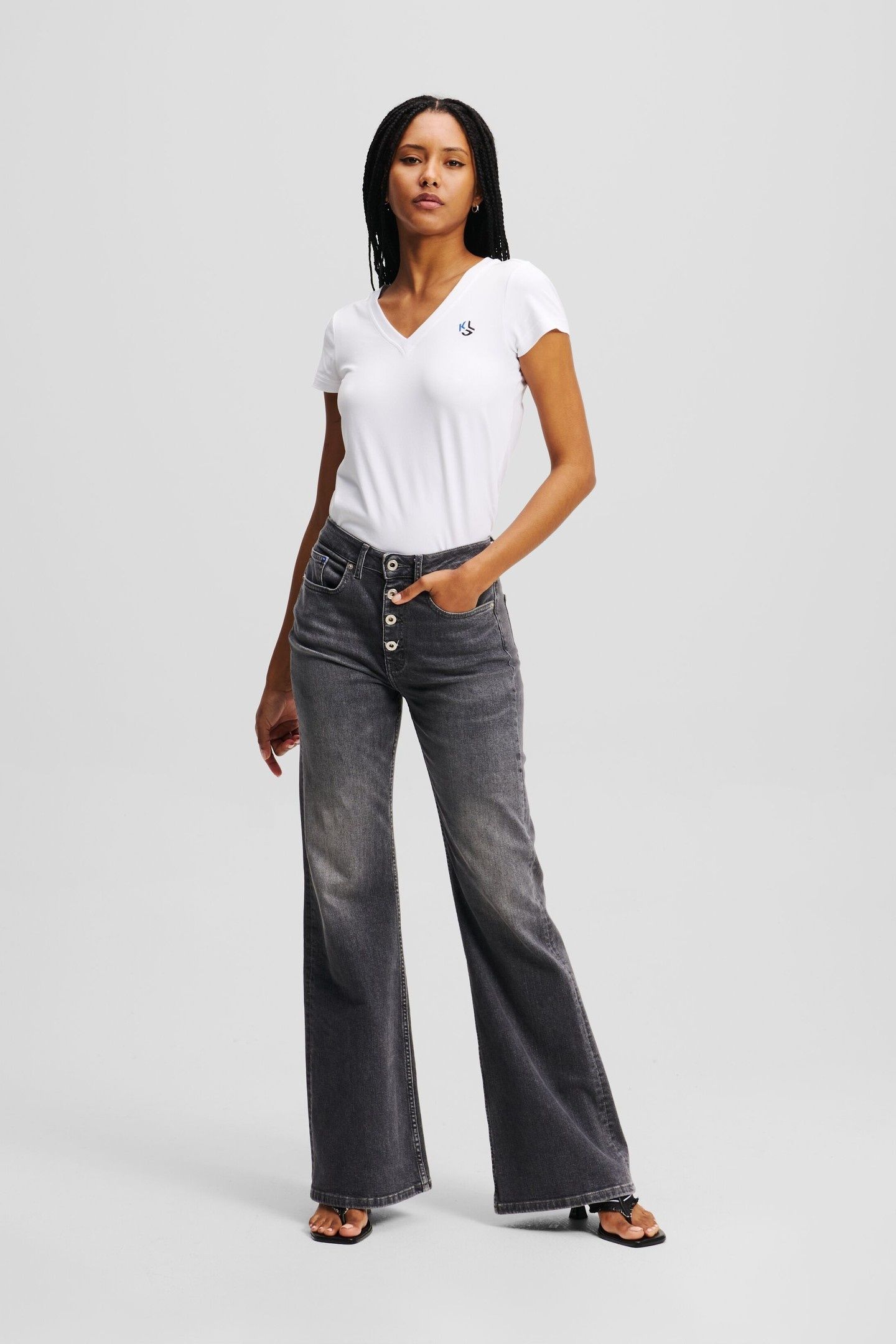 FLARED SHANK DENIM VISUAL WASHED BLACK 7