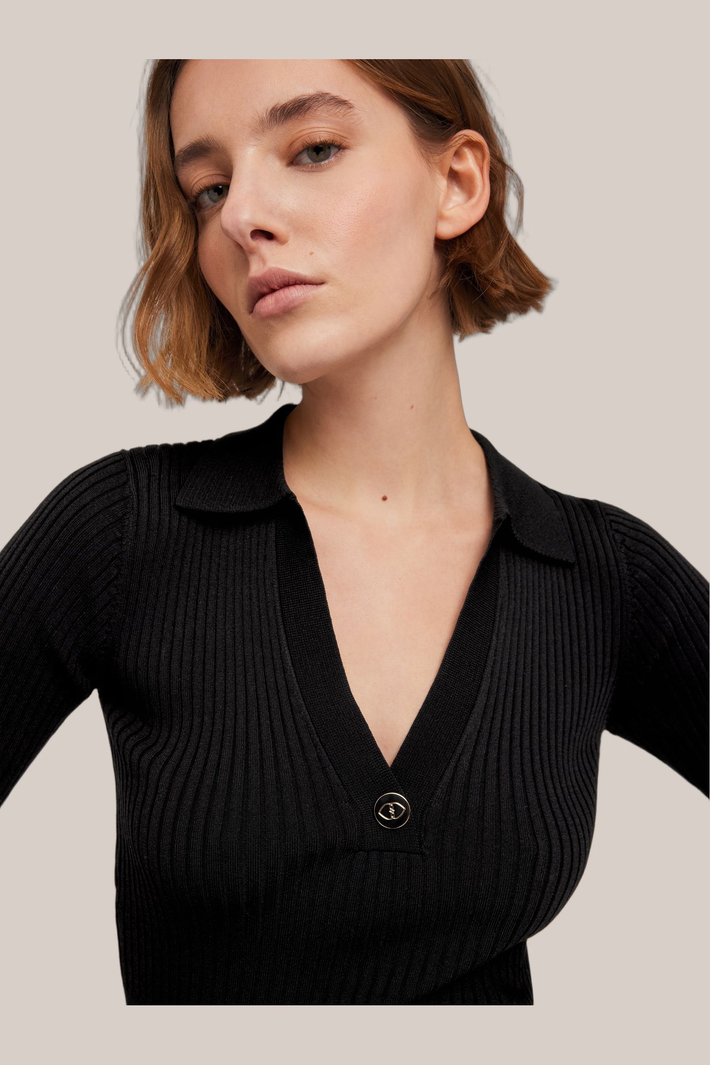 RIBBED KNIT DRESS WITH COLLAR BLACK 5