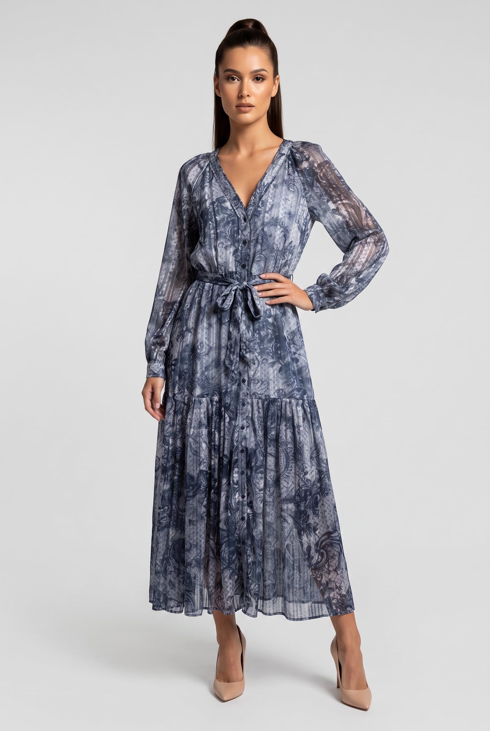 GUESS ECO BREANNA LONG DRESS INDIGO TOILE DE JOUY 1