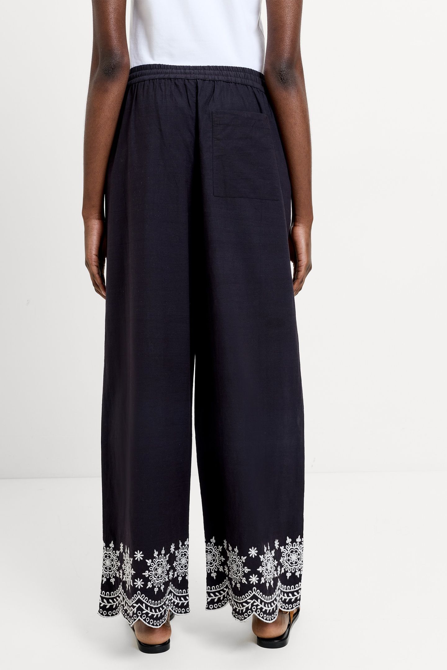 EMB HEM COTTON TROUSER BLACK 3