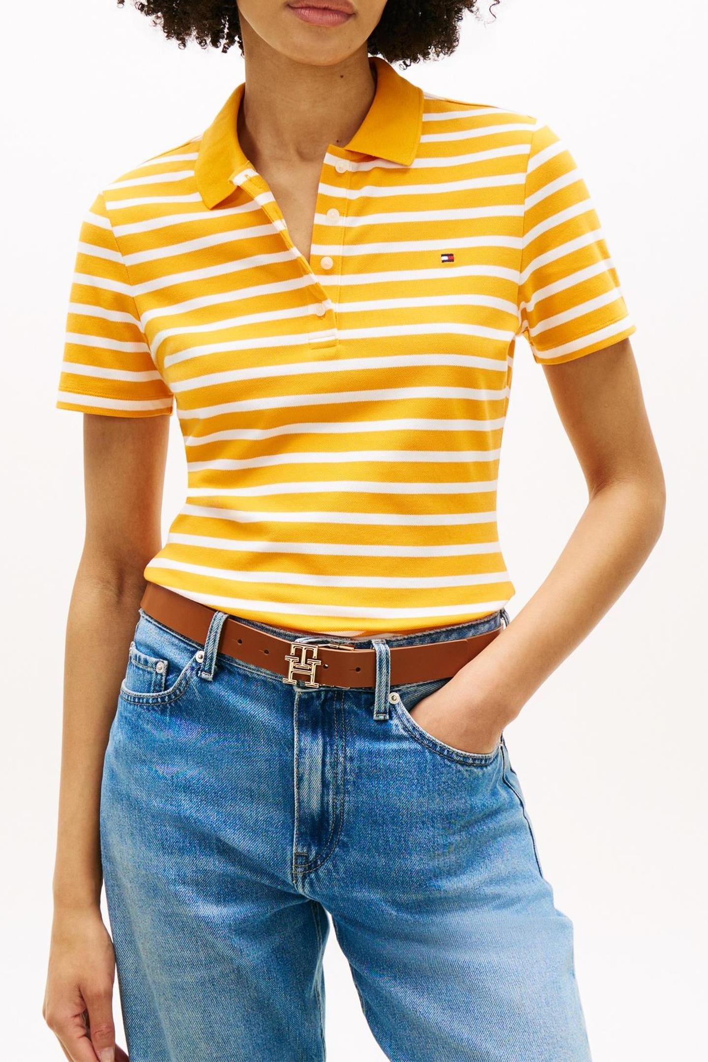 1985 SLIM PIQUE POLO BRETON STRIPE ORANGE FLASH/ECRU 1