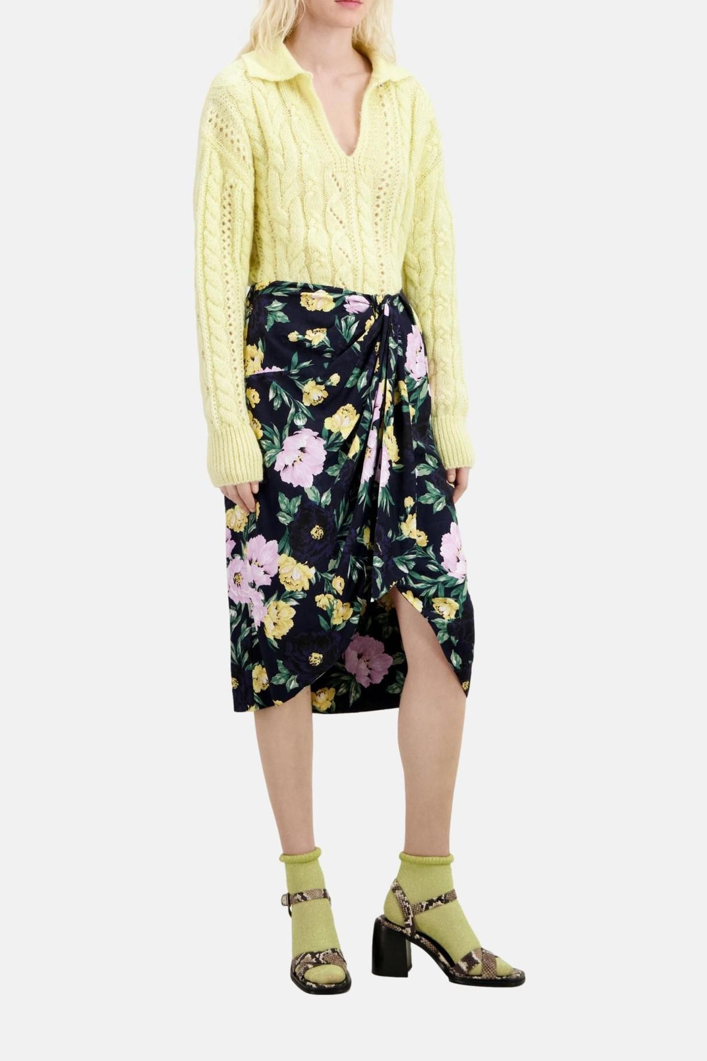 TIED MIDI SKIRT LIGHTPINK/DARKNAVY 2