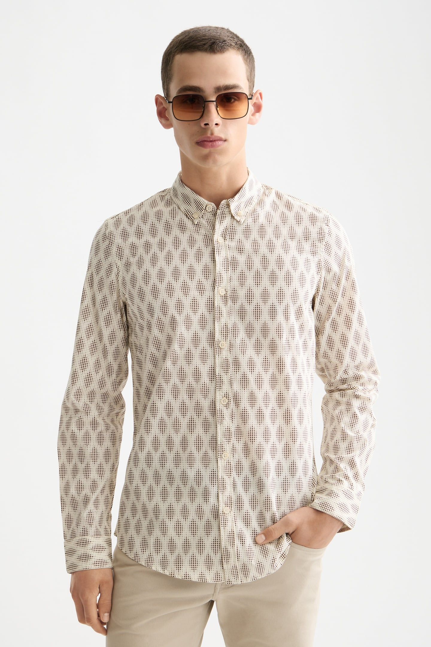 MICRO AOP SLIM-FIT SHIRT PIXEL DIAMOND EGGNOG AOP 1
