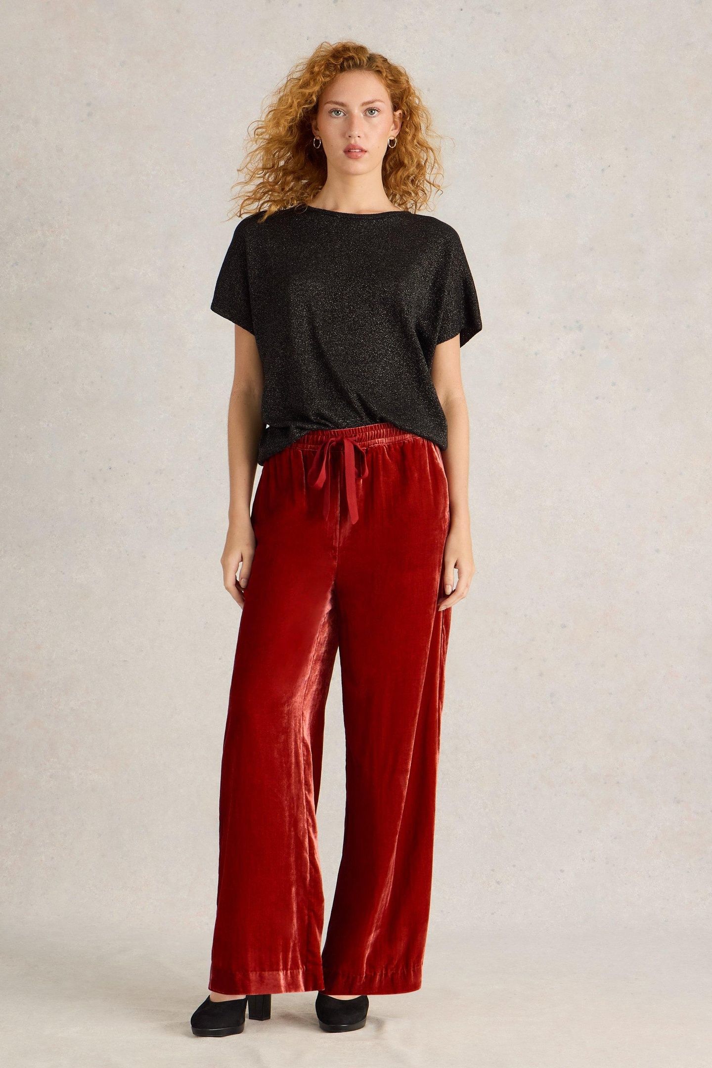 FREDA WIDE LEG VELVET TROUSER DARK ORANGE 1
