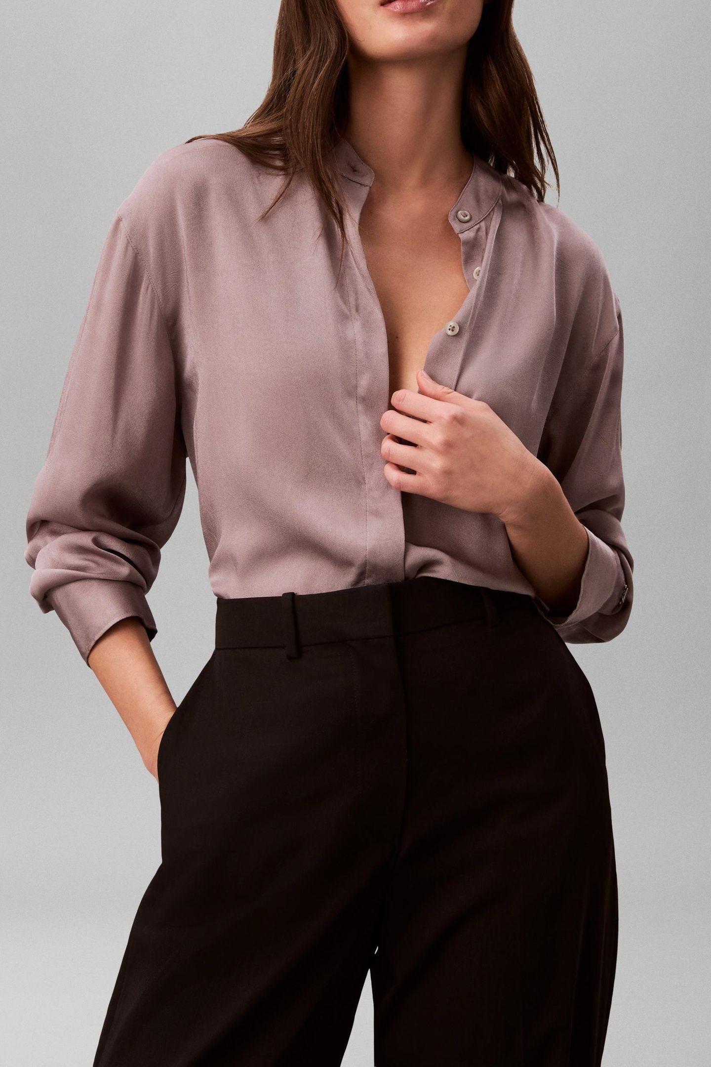 WASHED SATIN RELAXED TOP DUSTED FOX 2