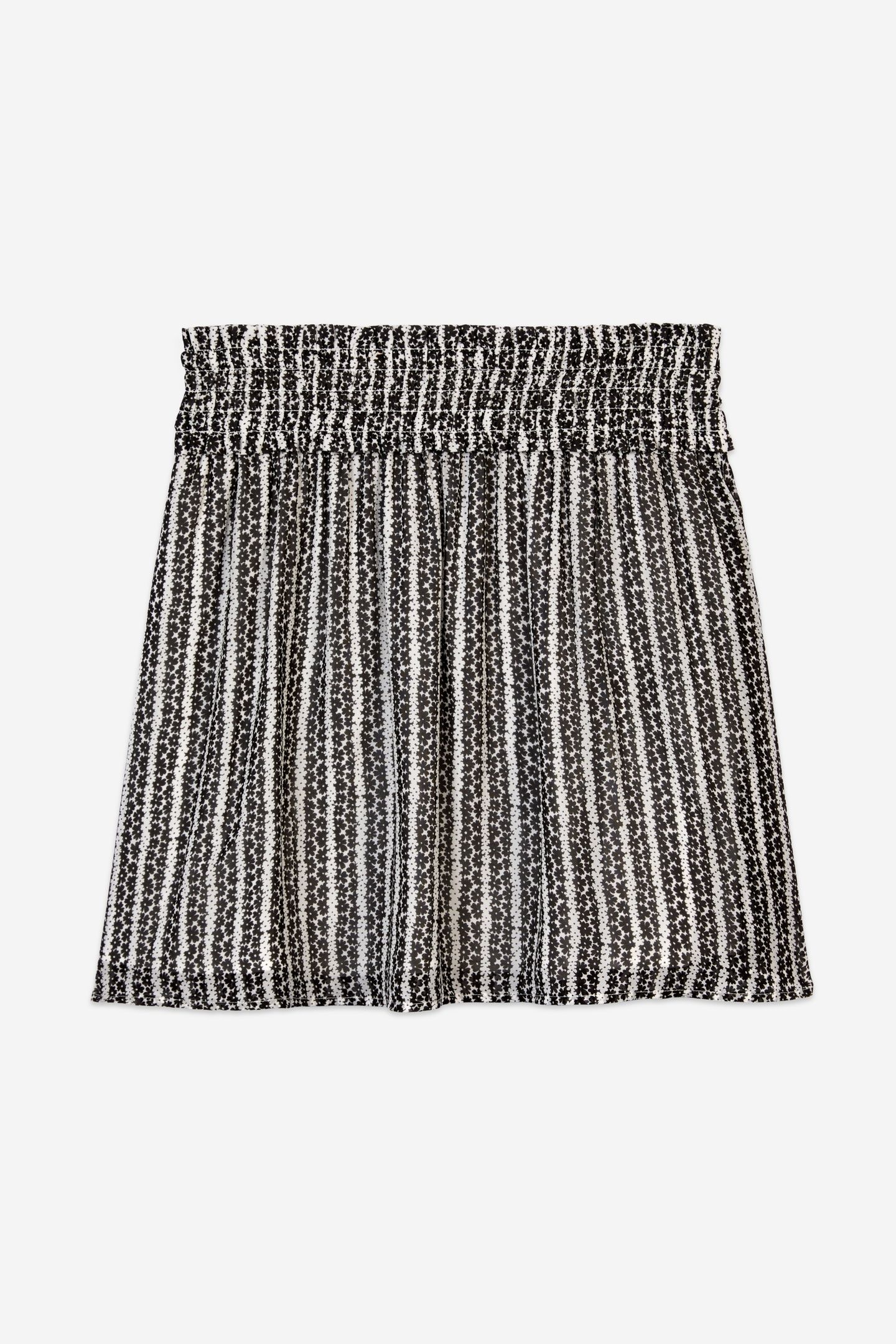 SMOCKED WAIST MINI SKIRT WITH PATTERNS BLACK WHITE 5