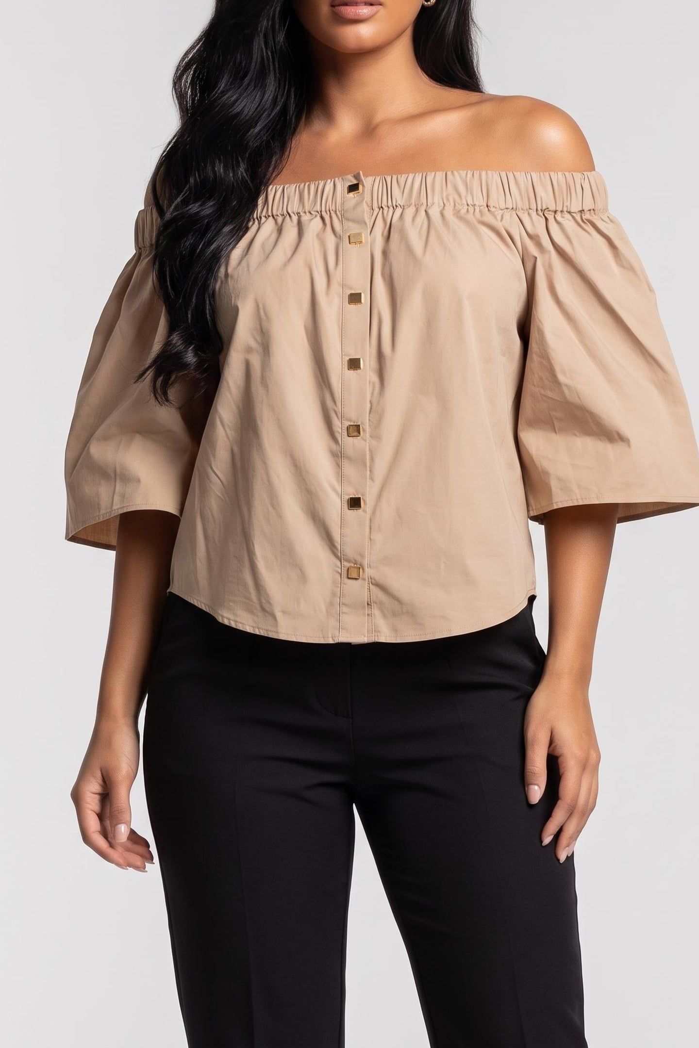 PAT OFF SHOULDER TOP NATURAL ALMOND 1