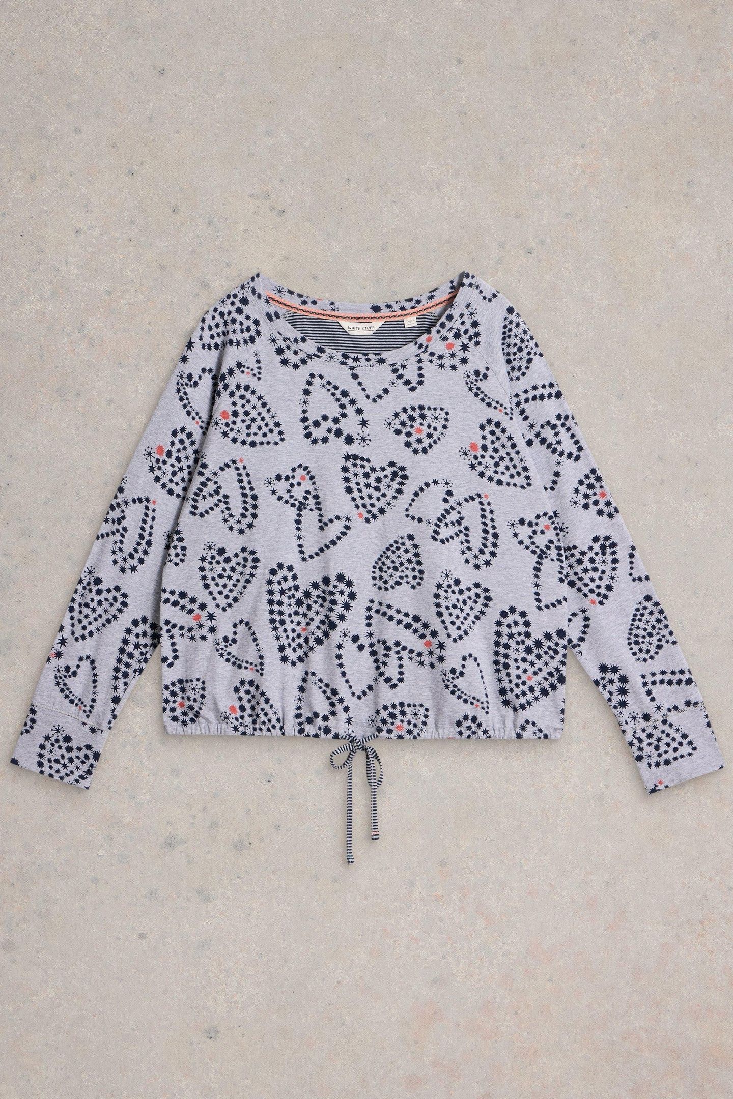 FERN TIE HEM JERSEY TOP GREY PRINT 4