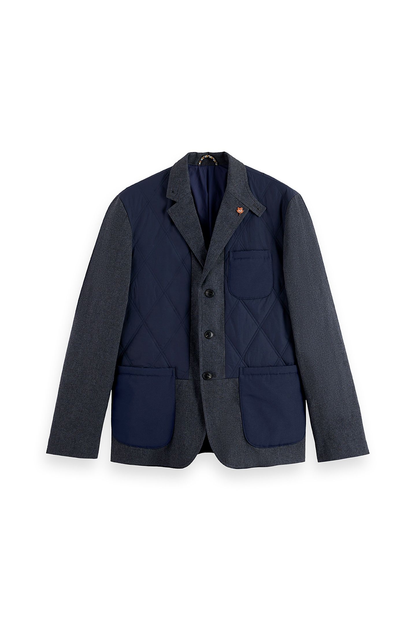 COLOURBLOCK LIGHTLY PADDED MIXED FABRICS BLAZER JACKET GREY 3