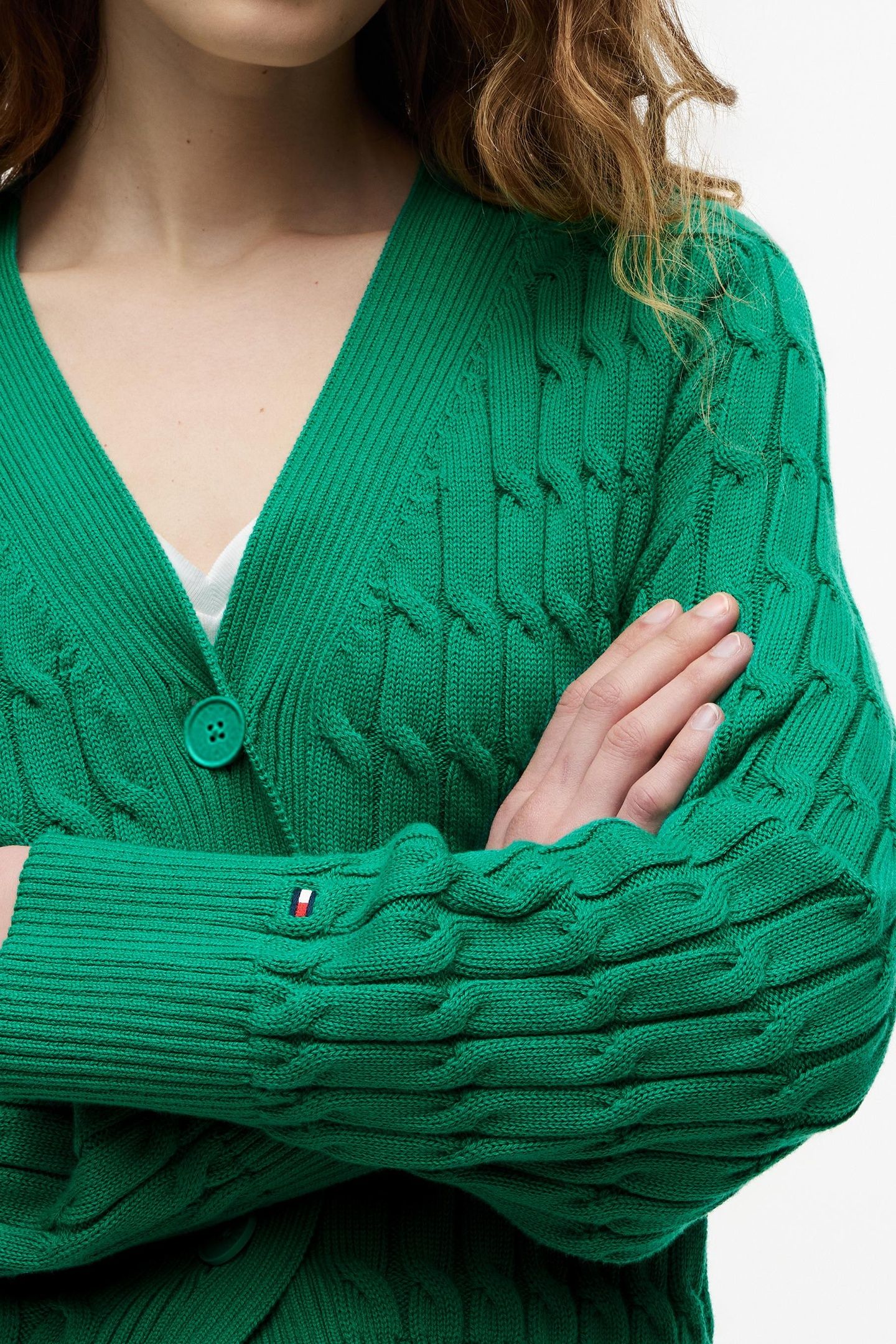 MID CABLE V-NECK LS COURTSIDE GREEN 5